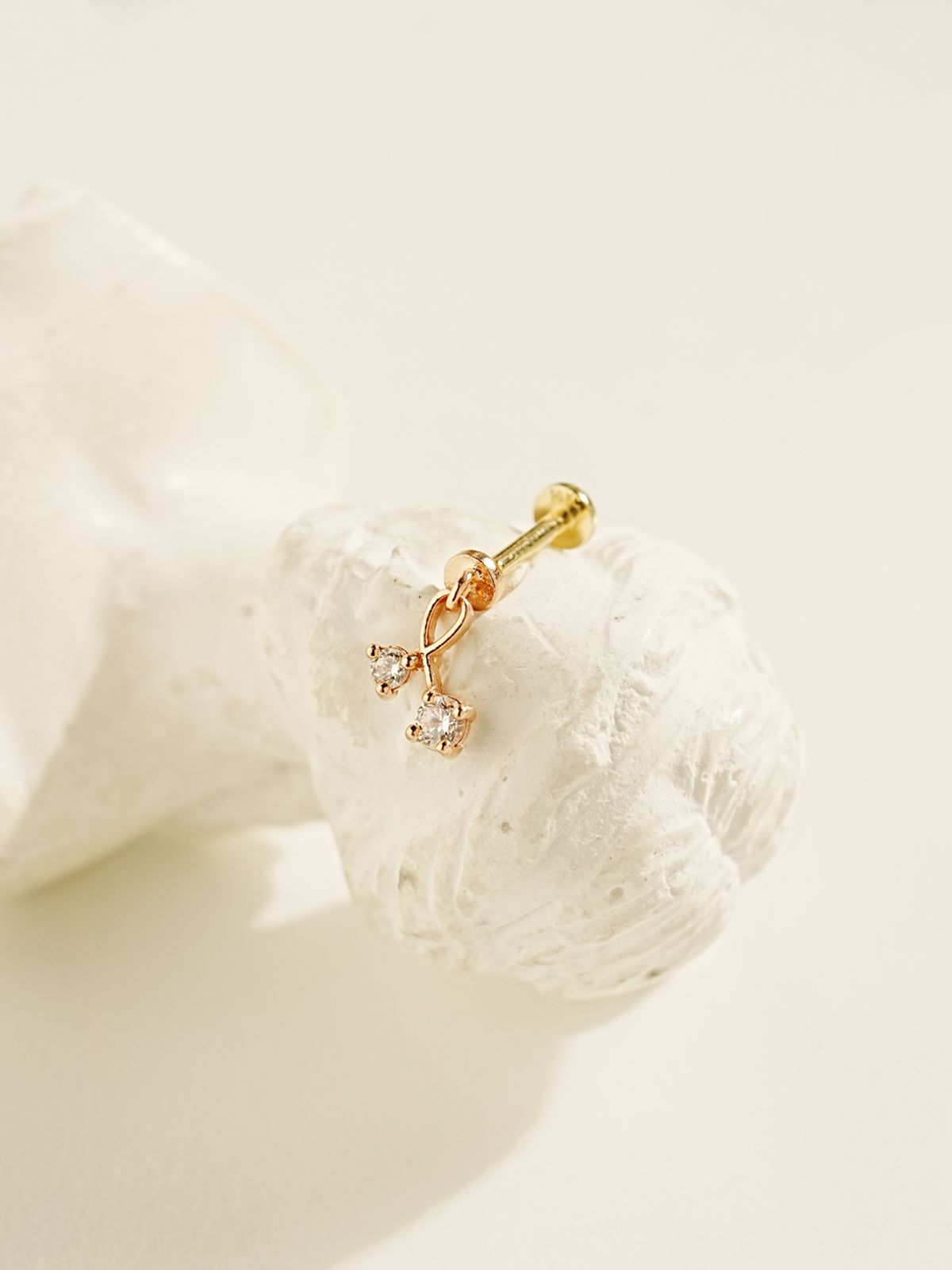 미니멀피어싱(MINIMALPIERCING) [0.8mm]14K 인터널 큐빅 앵두 드롭 라블렛 피어싱 귀걸이