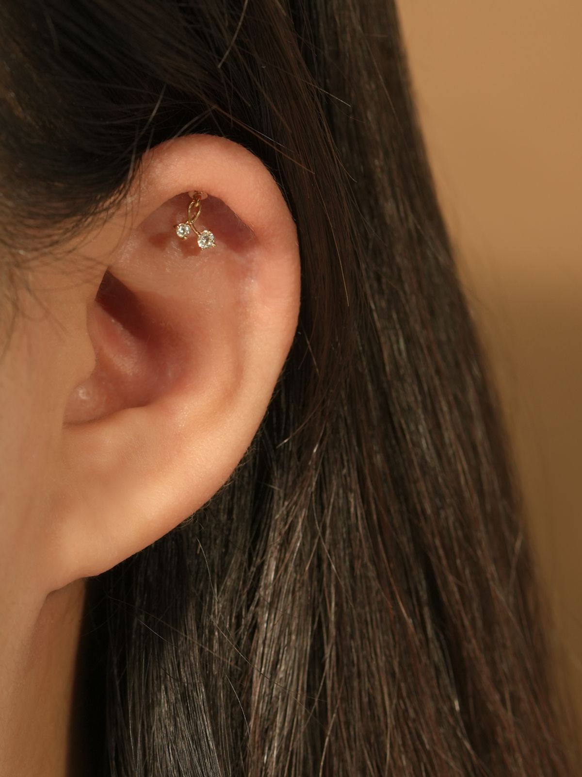 미니멀피어싱(MINIMALPIERCING) [0.8mm]14K 인터널 큐빅 앵두 드롭 라블렛 피어싱 귀걸이