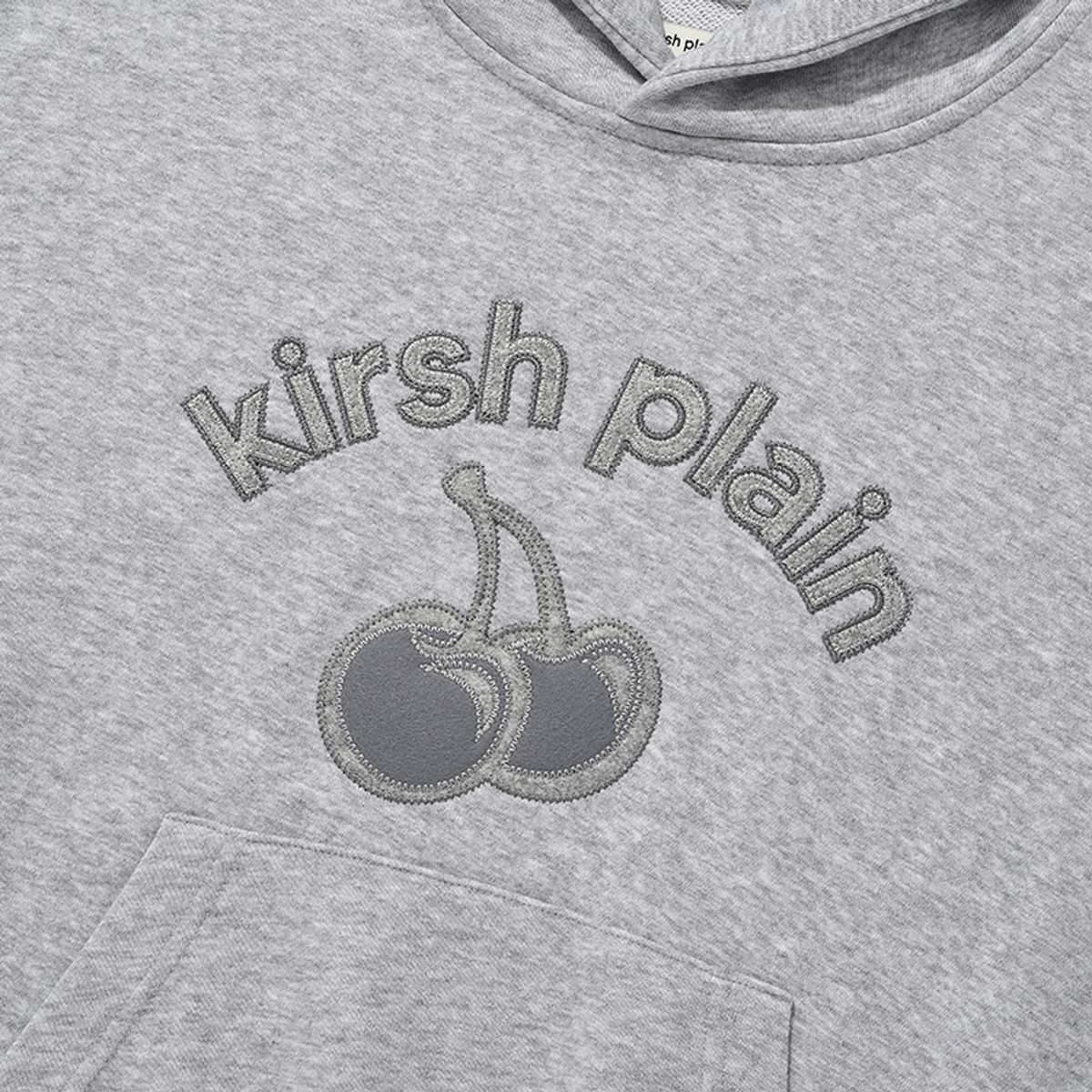 키르시(KIRSH) 키르시 플레인 체리 아치 로고 크롭 후드 [멜란지 그레이]