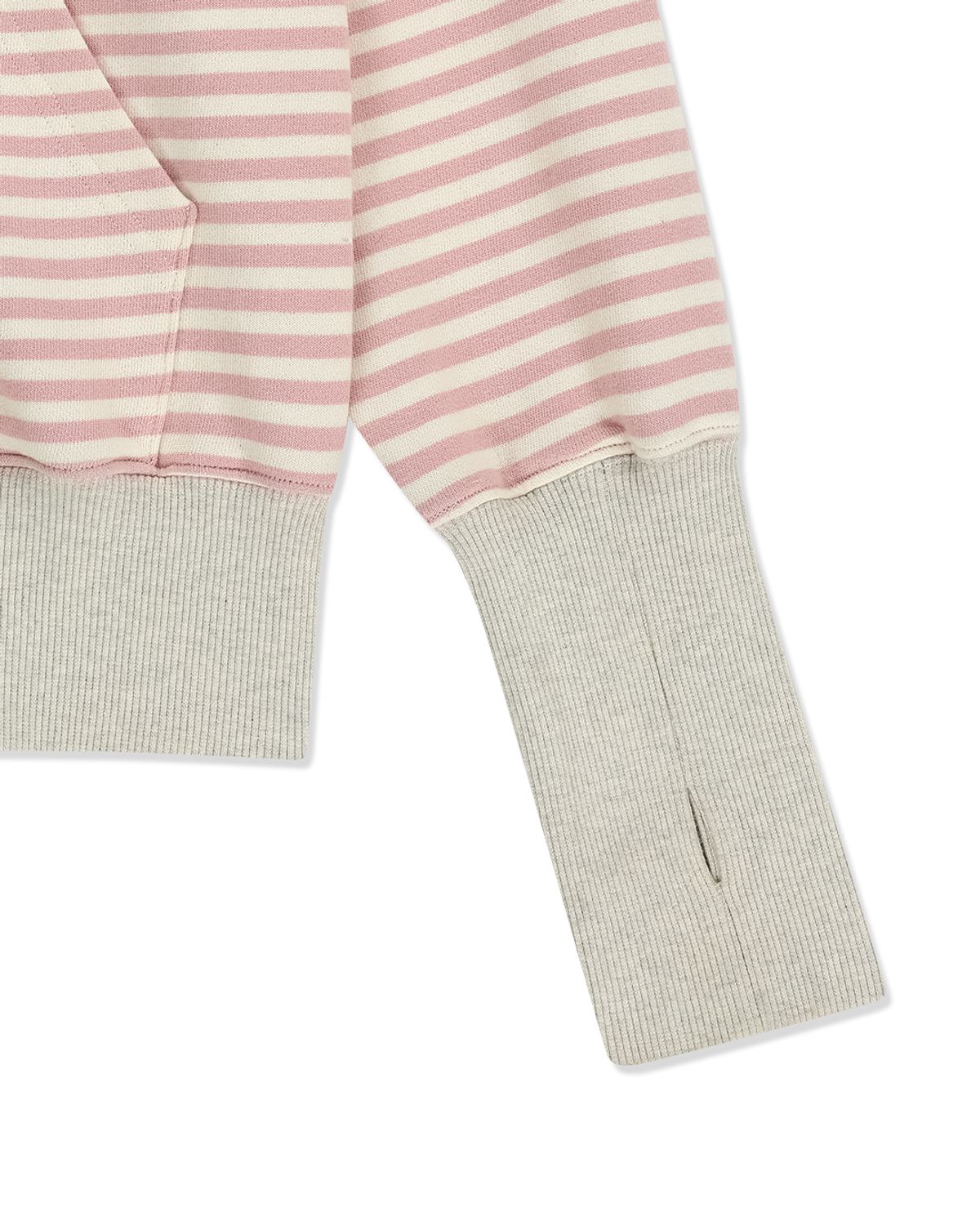 더뮤지엄비지터(THEMUSEUMVISITOR) STRIPE UNBALANCED ZIPUP HOODIE (PINK)
