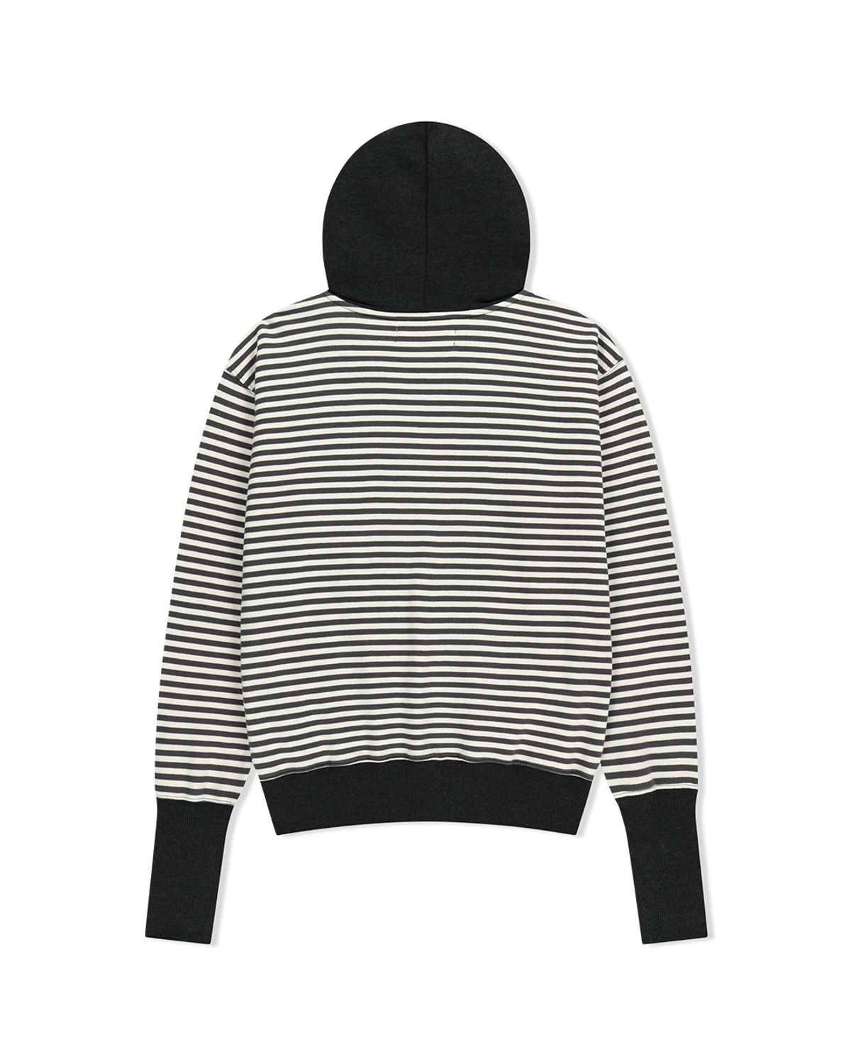 더뮤지엄비지터(THEMUSEUMVISITOR) STRIPE UNBALANCED ZIPUP HOODIE (CHARCOAL)