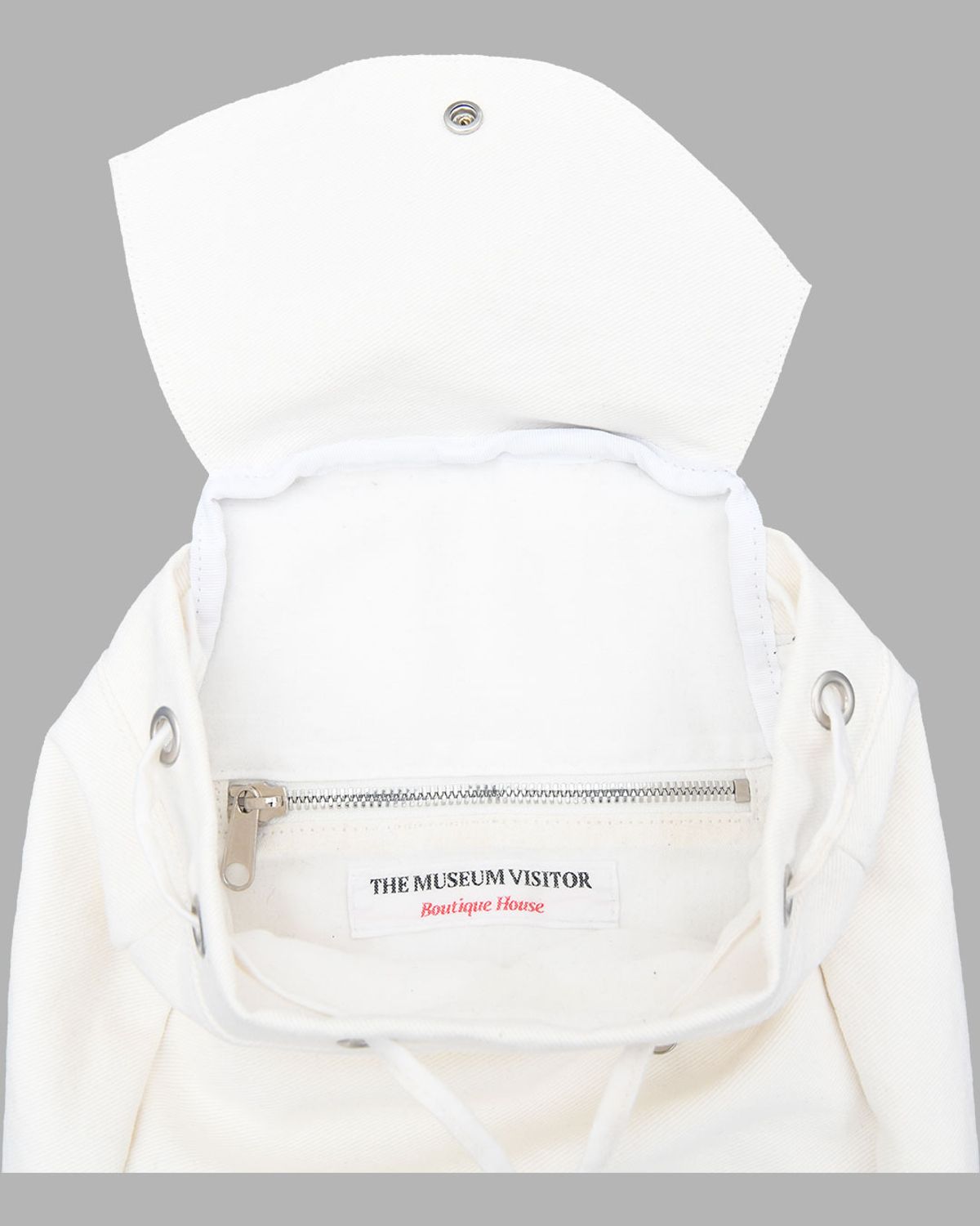 더뮤지엄비지터(THEMUSEUMVISITOR) PATCHWORK STRING MINI BACKPACK (WHITE)