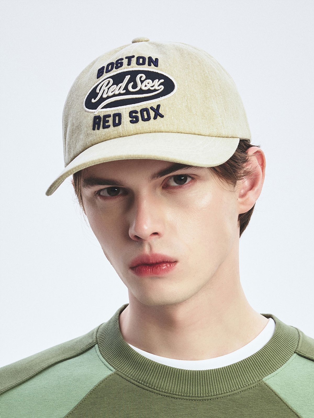 엠엘비(MLB) 바시티 빈티지 오벌 스티치 언스트럭쳐 볼캡 BOS (L.Beige)