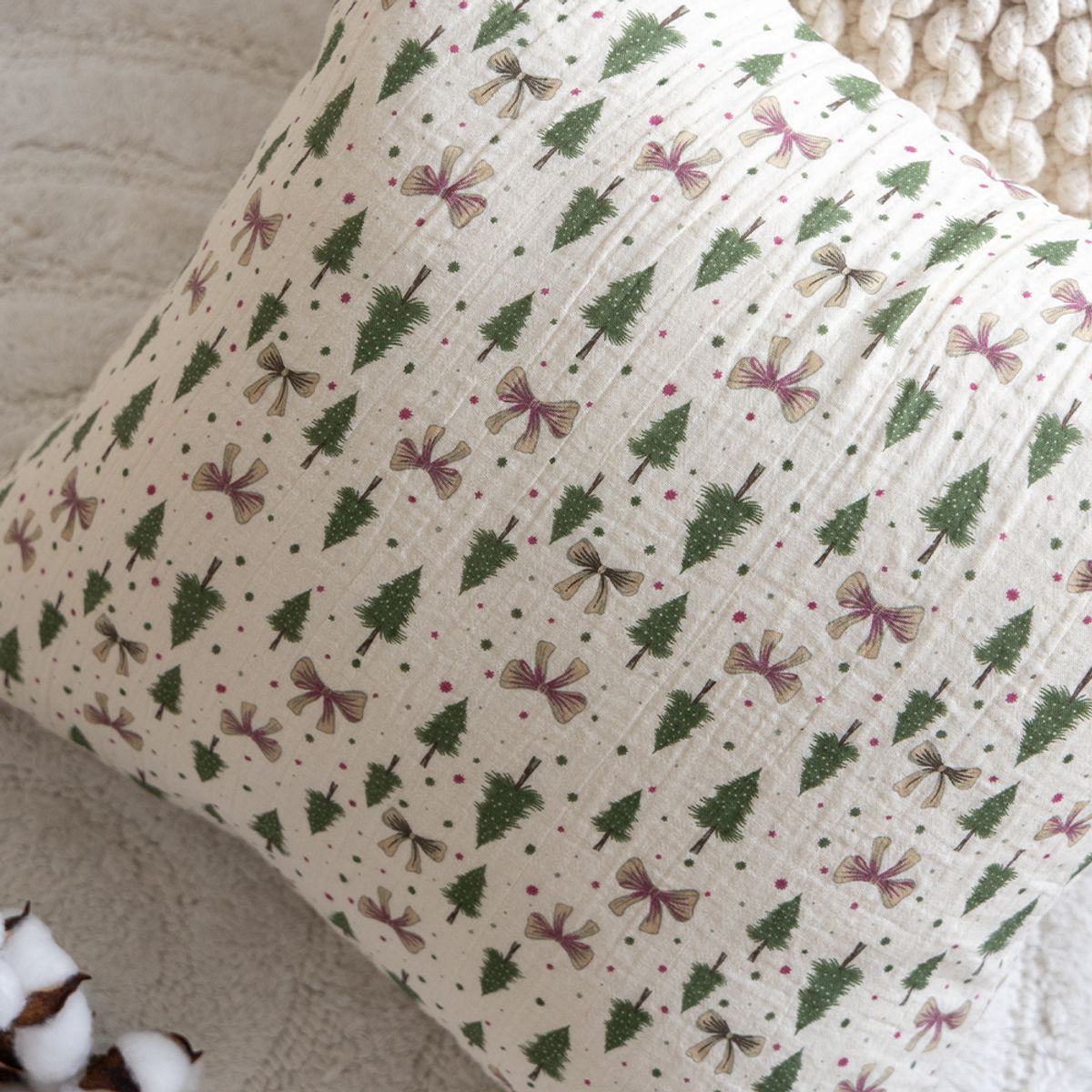 쿠션이야기(CUSHIONSTORY) 크리스마스 보우 거즈 쿠션 커버