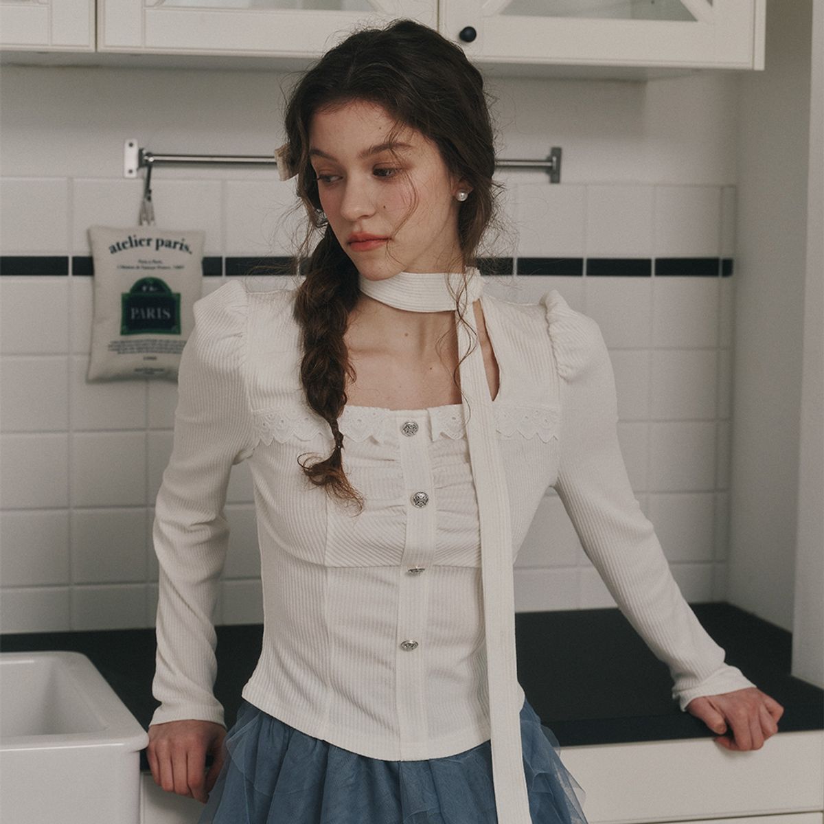 던드롭(DUNDROP) DD_Slim fit lace blouse_3color