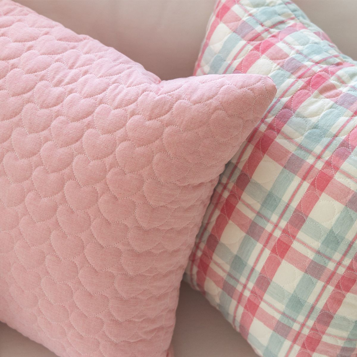 쿠션이야기(CUSHIONSTORY) 하트팝 누빔 쿠션 커버 옐로우 체크
