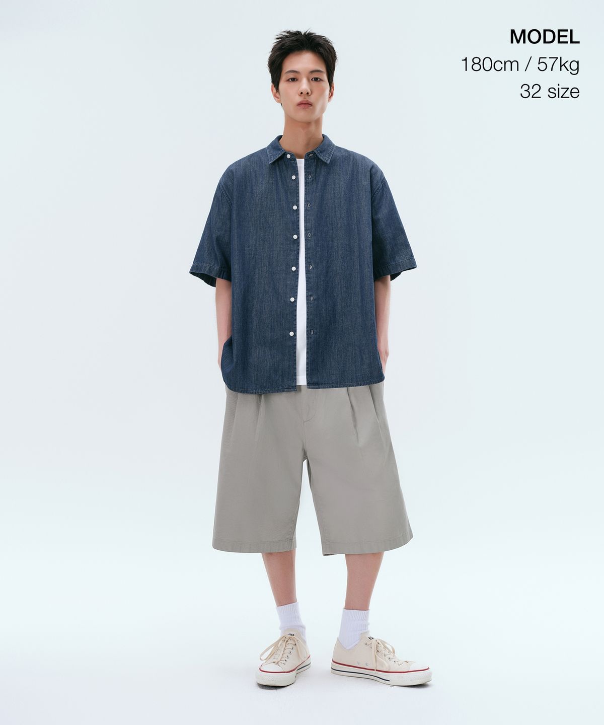 무신사 스탠다드(MUSINSA STANDARD) 투 턱 와이드 치노 쇼츠 [라이트 웜 그레이]