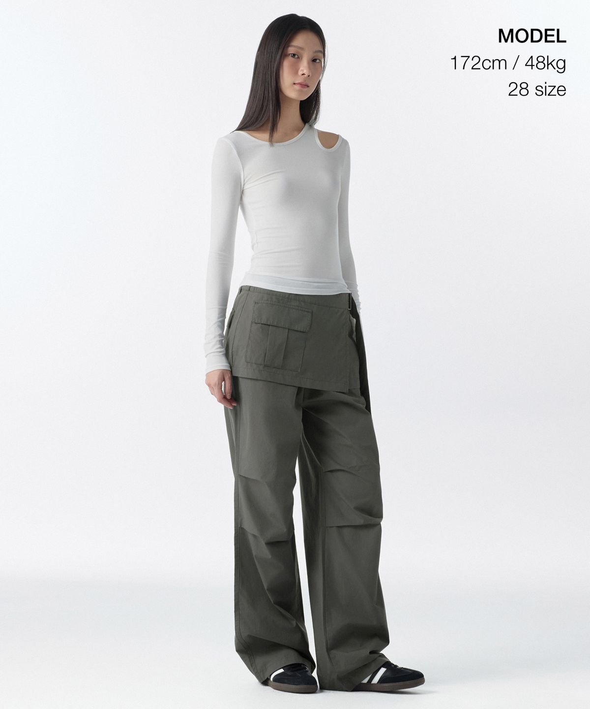 무신사 스탠다드 우먼(MUSINSA STANDARD WOMAN) 우먼즈 랩 스커트 파라슈트 팬츠 [카키]