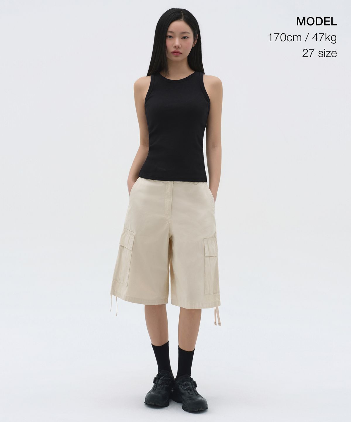 무신사 스탠다드 우먼(MUSINSA STANDARD WOMAN) 우먼즈 와이드 카고 버뮤다 팬츠 [크림]