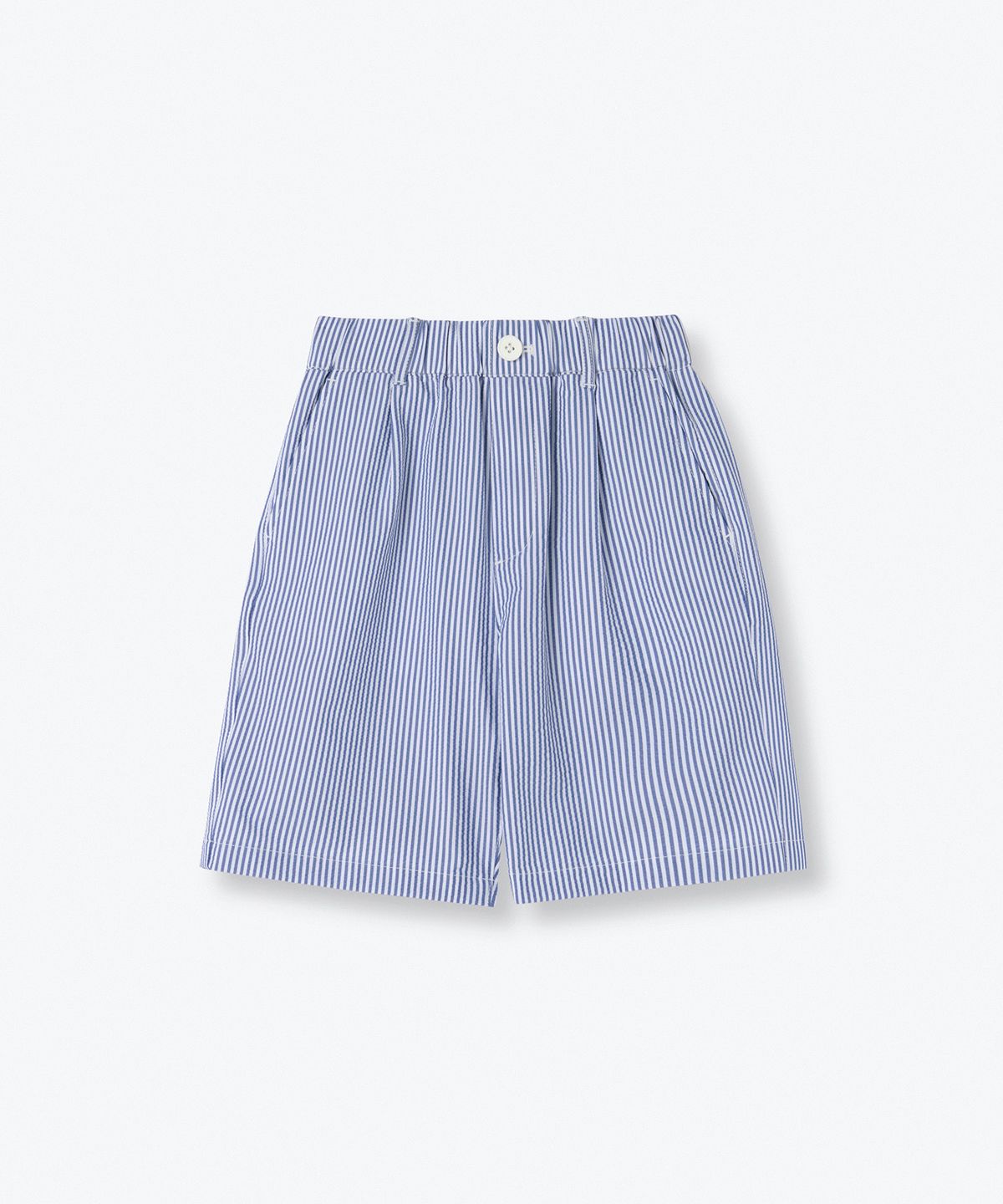 무신사 스탠다드 키즈(MUSINSA STANDARD KIDS) 스트라이프 와이드 시어서커 밴딩 쇼츠 [네이비 스트라이프]