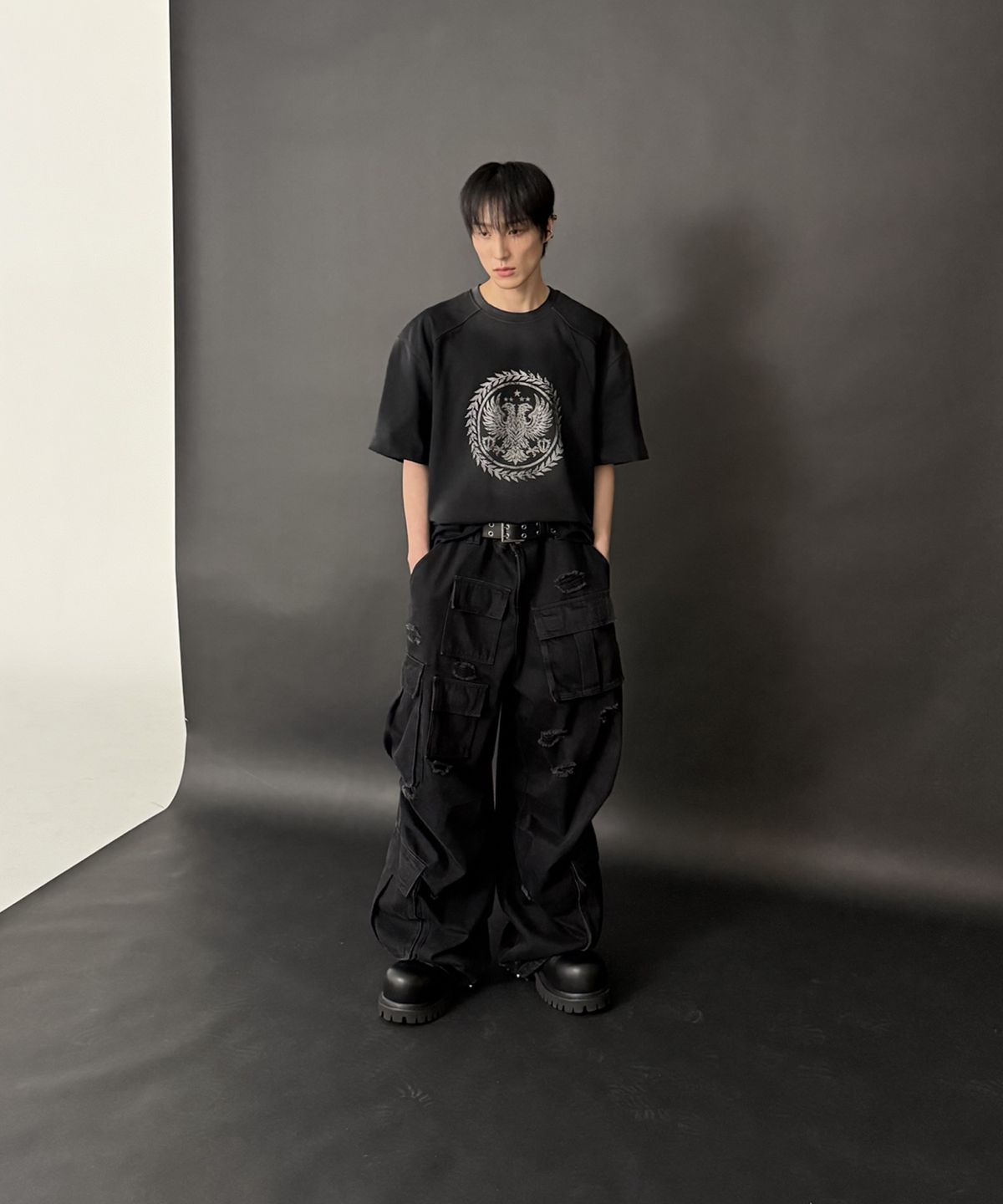 포스센스티브(FORCESENSITIVE) [FST] MASSIVE WASHED BLACK CARGO PANTS