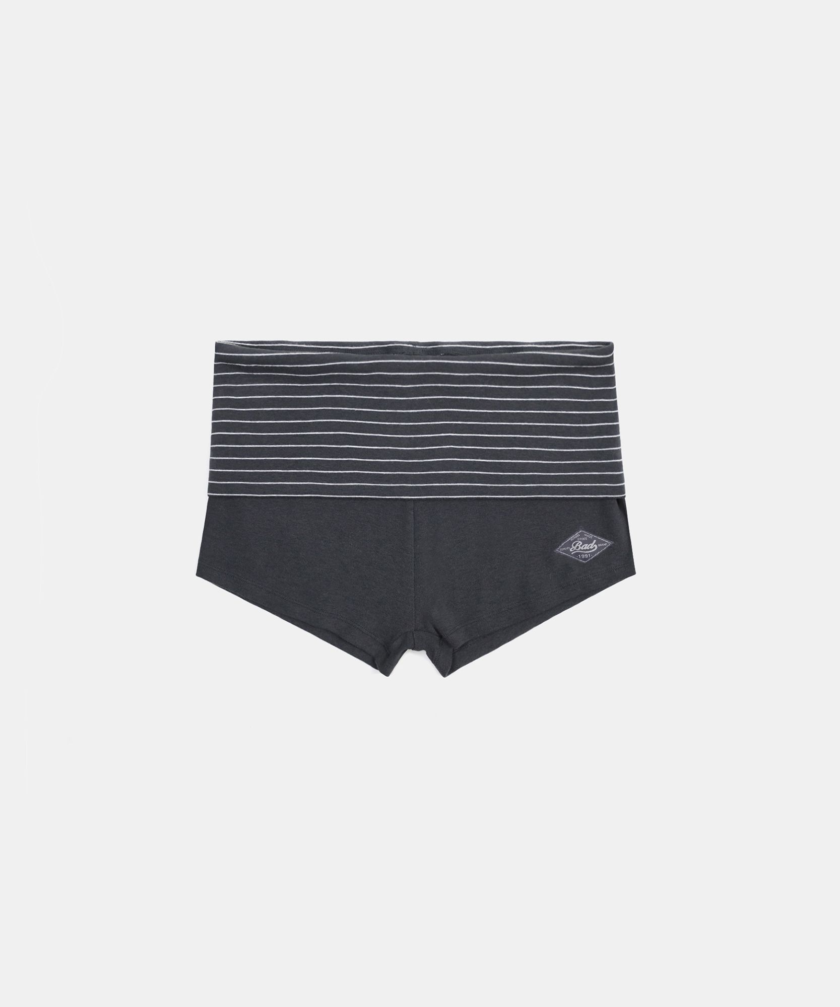 MUSINSA | BADBLOOD Beyond Soft Fold Over Shorts - Stripe Charcoal