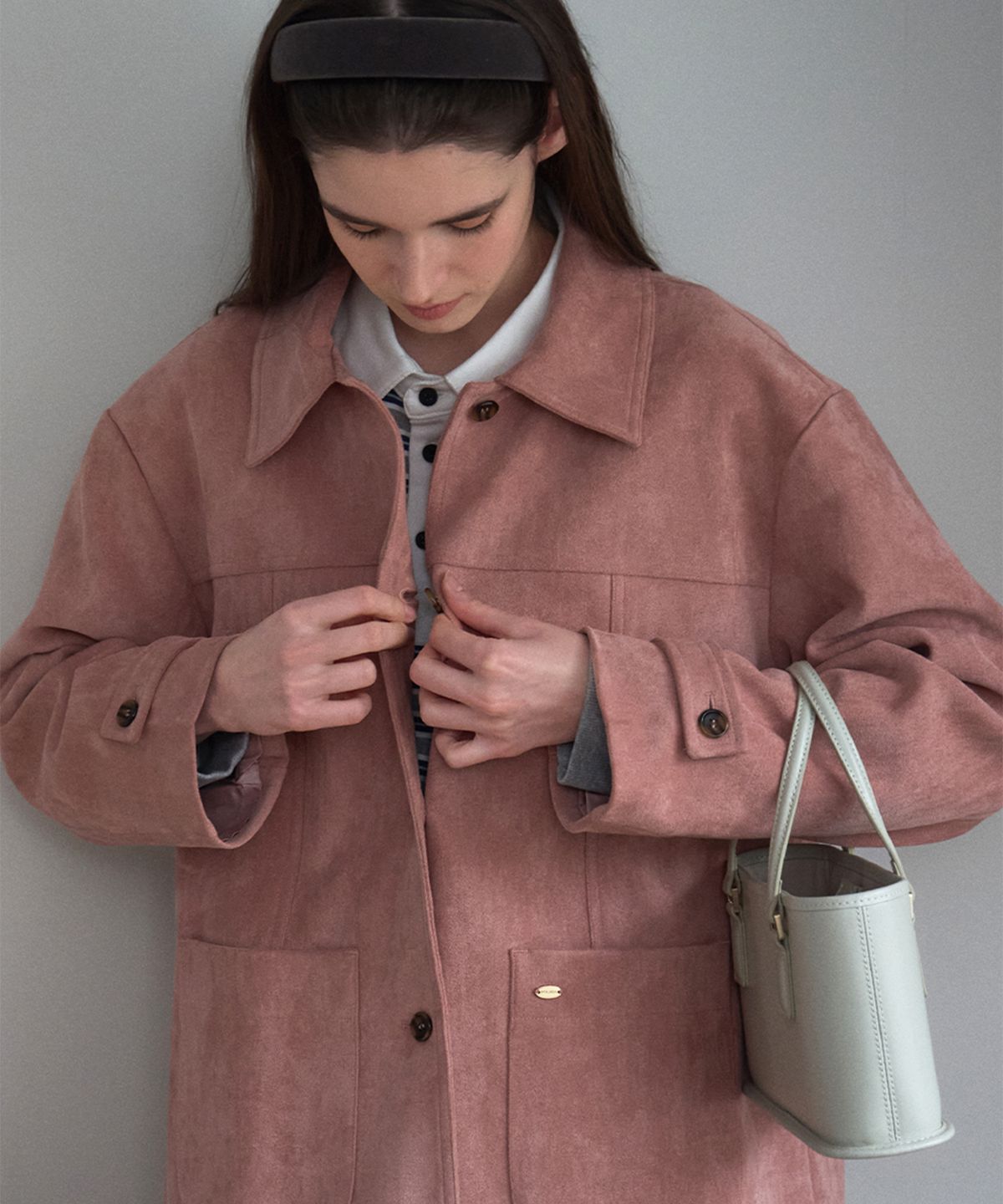 폴뉴아(FOLNUA) MELLOW SUEDE HALF JACKET [PINK]