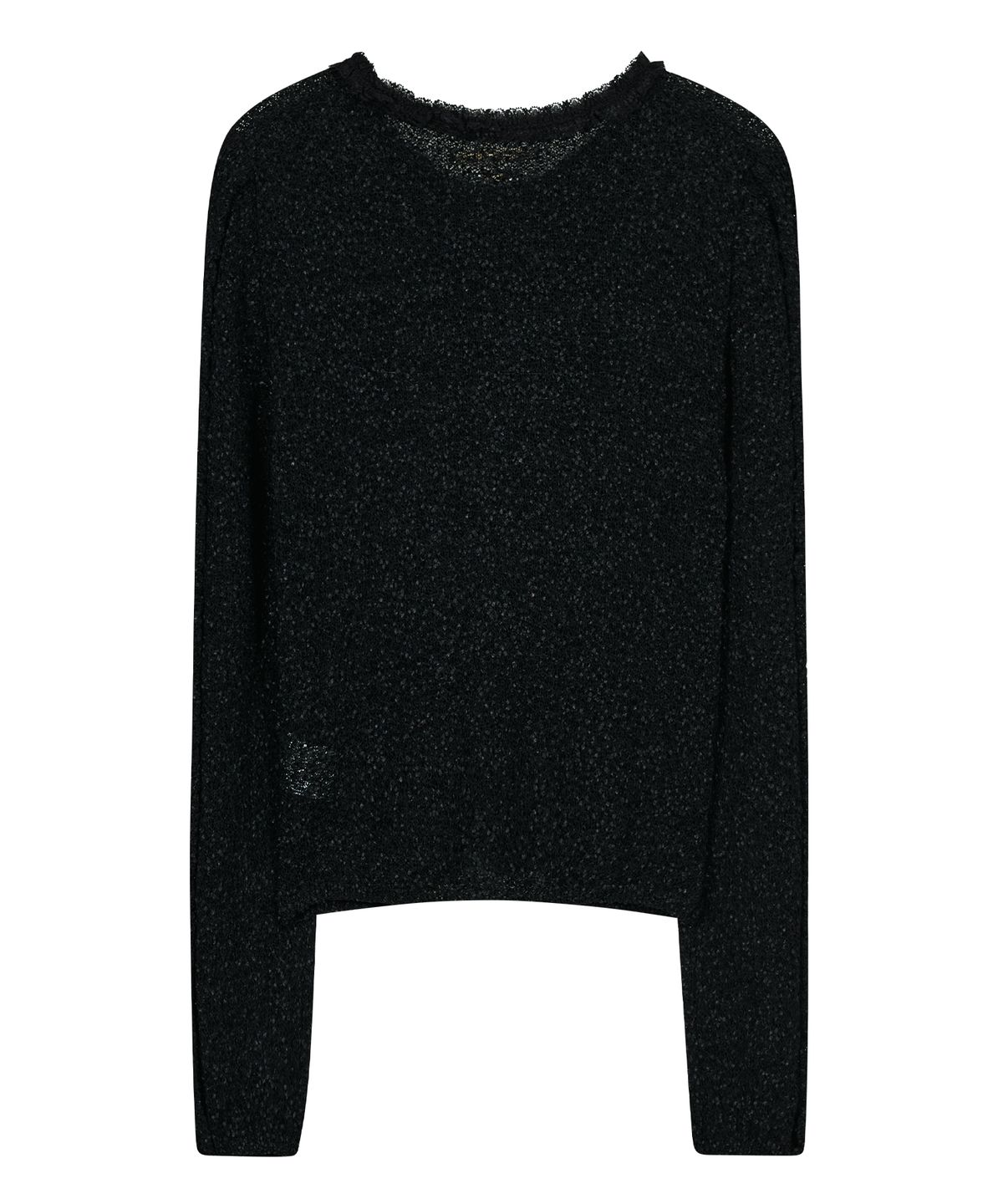 타입서비스(TYPESERVICE) Fuzzy Ruffled Ribbon Cardigan [Black]