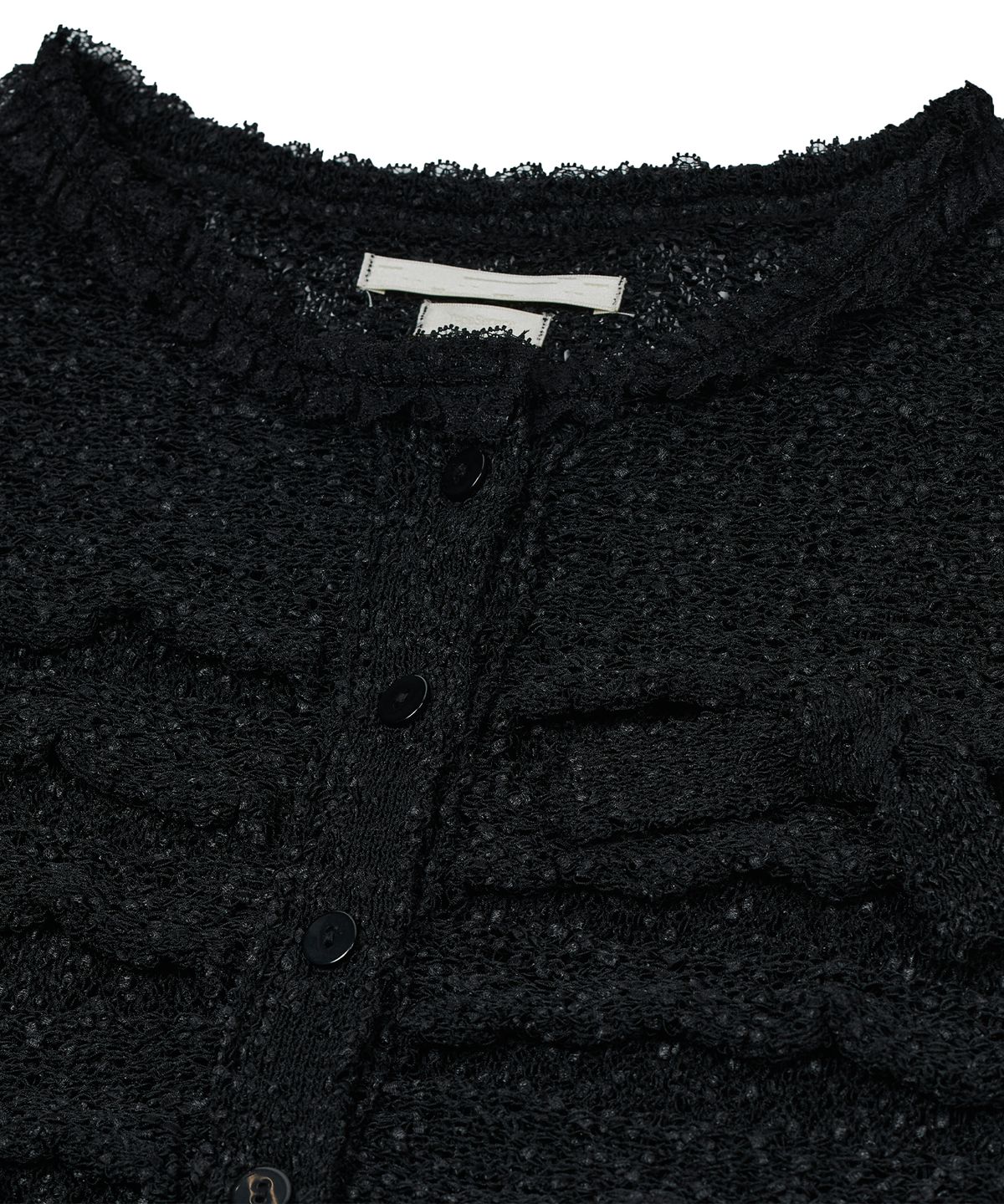 타입서비스(TYPESERVICE) Fuzzy Ruffled Ribbon Cardigan [Black]