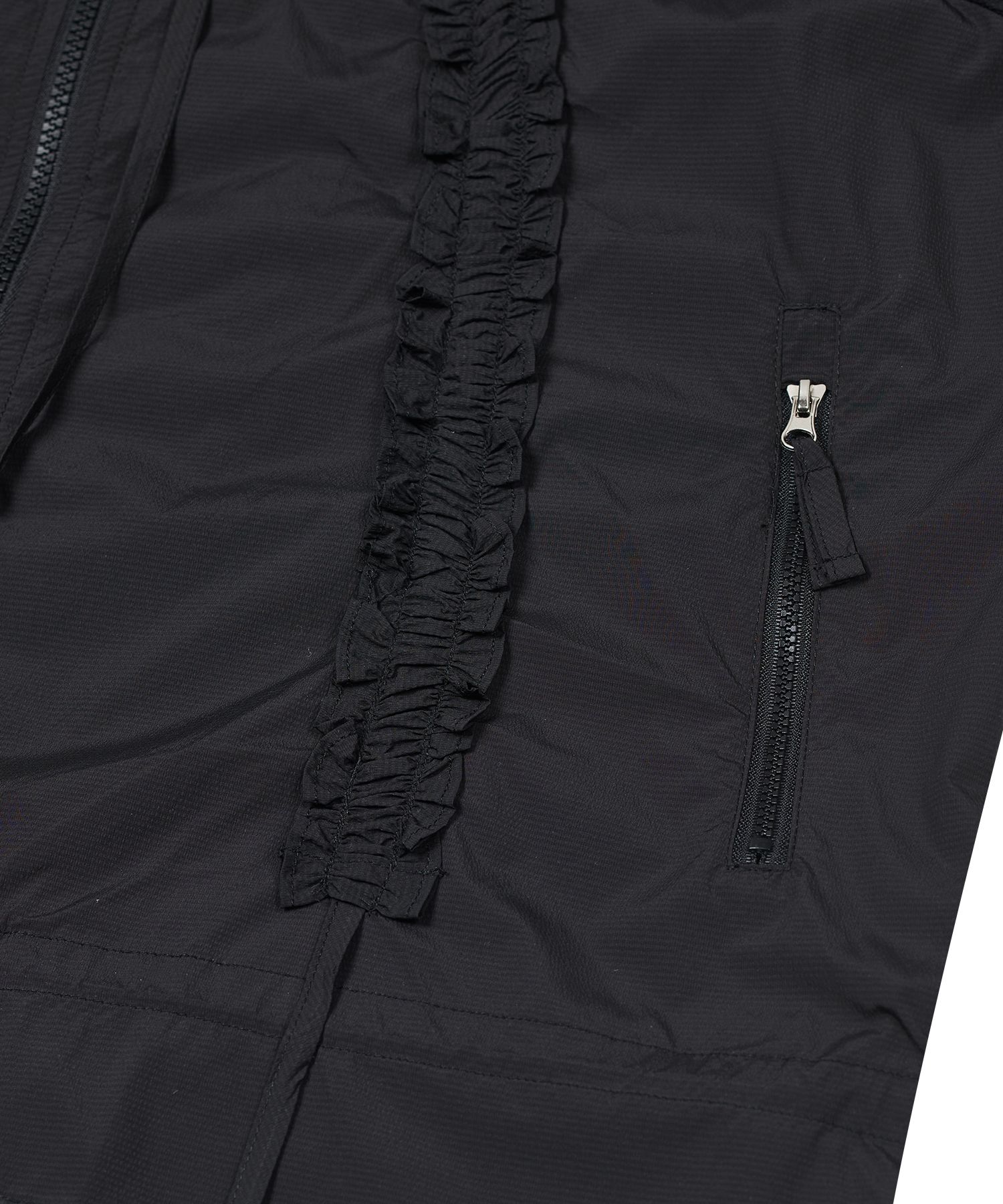 MUSINSA公式 | TYPESERVICE Ruffled Raglan Zip Hoodie [Black]