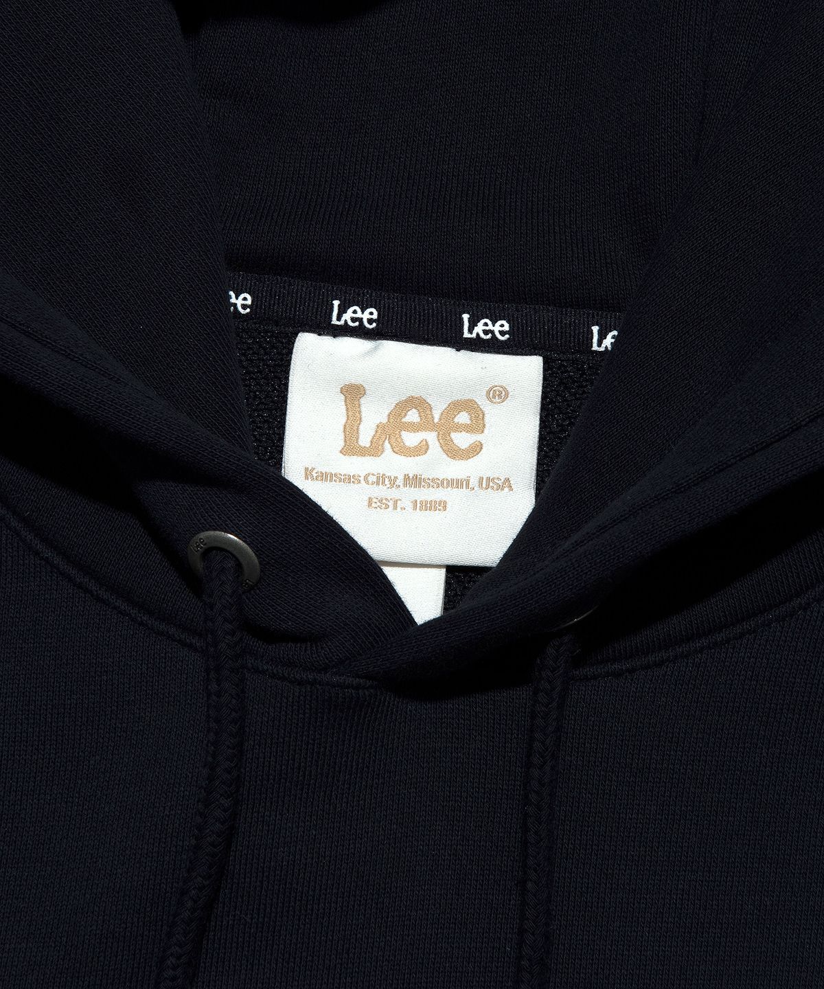 리(LEE) 우먼 유니온 로고 크롭 후드 네이비