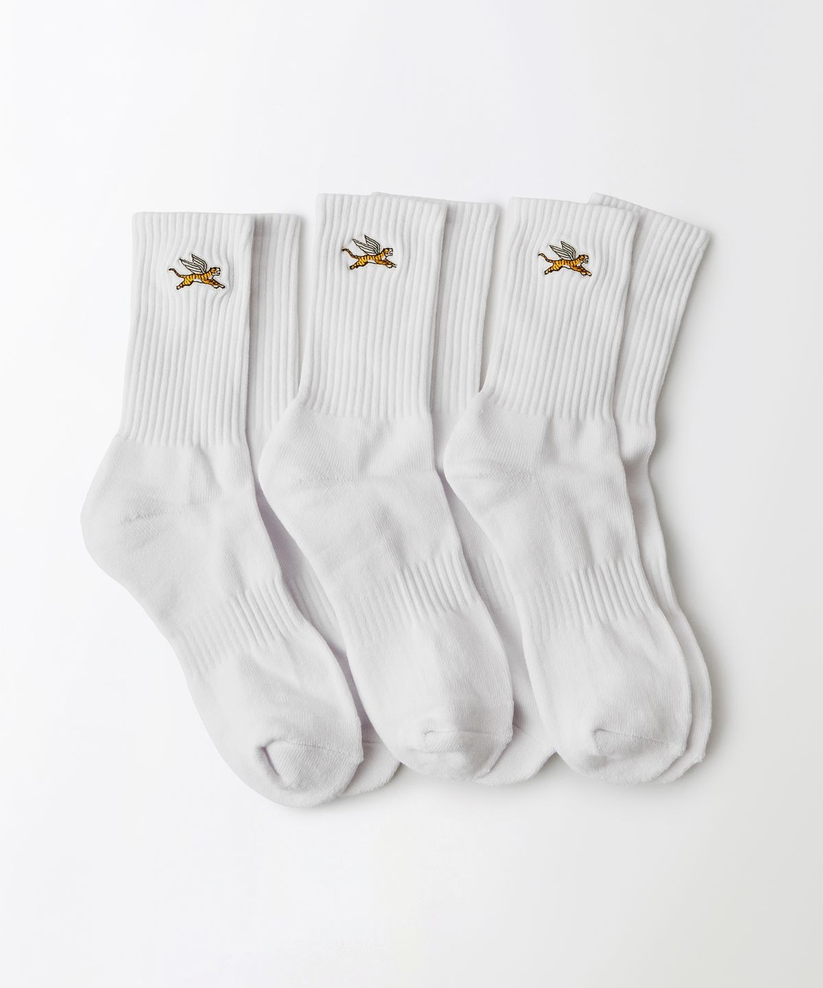 아웃스탠딩(OUTSTANDING) [3PACK] MIGHTY TIGER LOGO SOCKS_WHITE