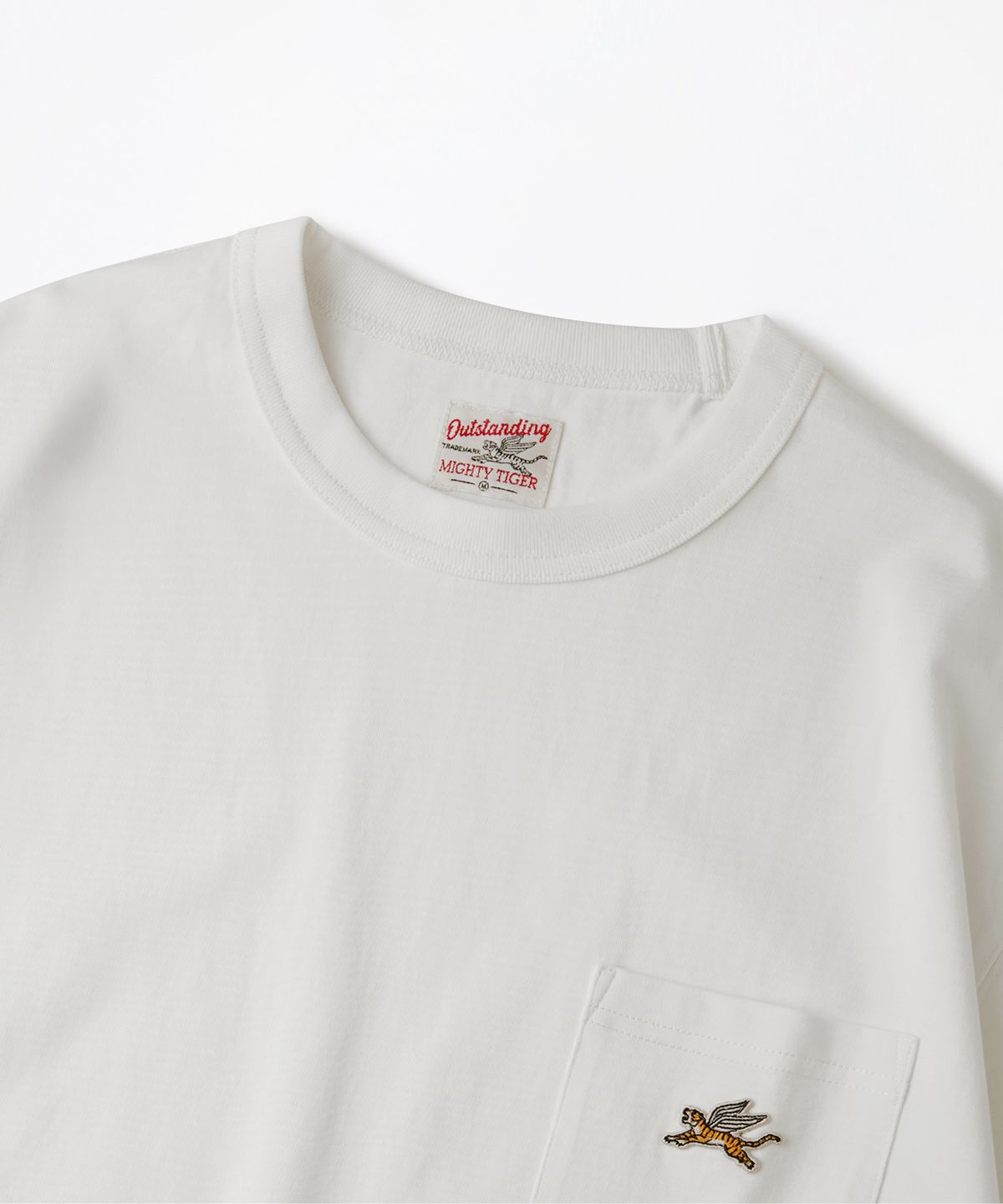 아웃스탠딩(OUTSTANDING) MIGHTY TIGER LOGO POCKET TEE_OFF WHITE