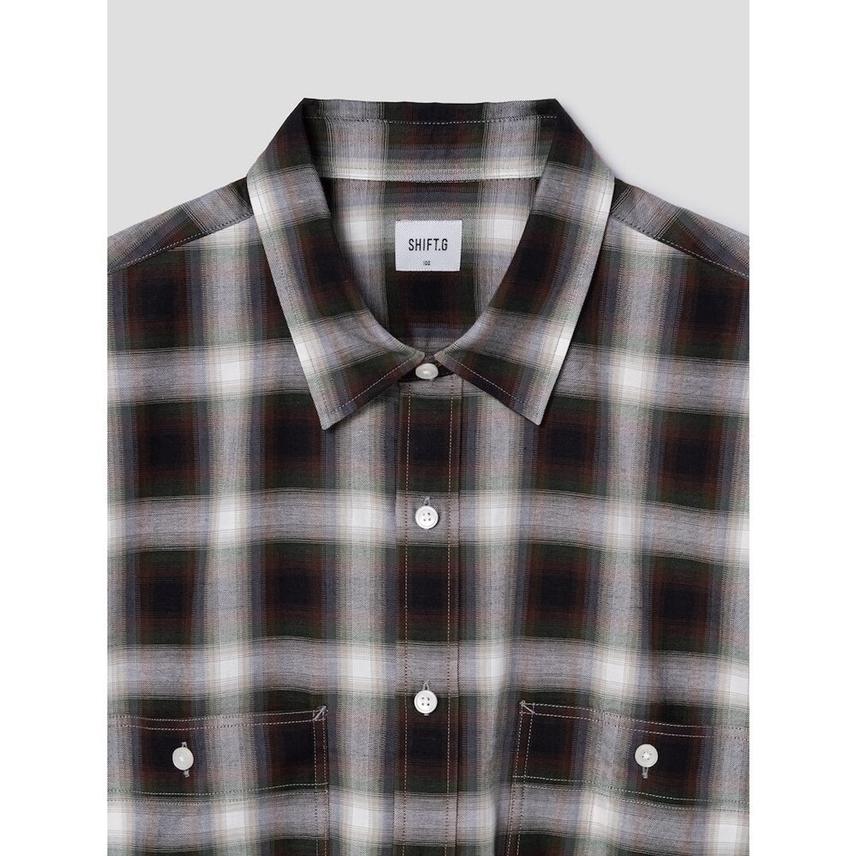 시프트지(SHIFT.G) Ombre Check Cloud Shirts  Brown