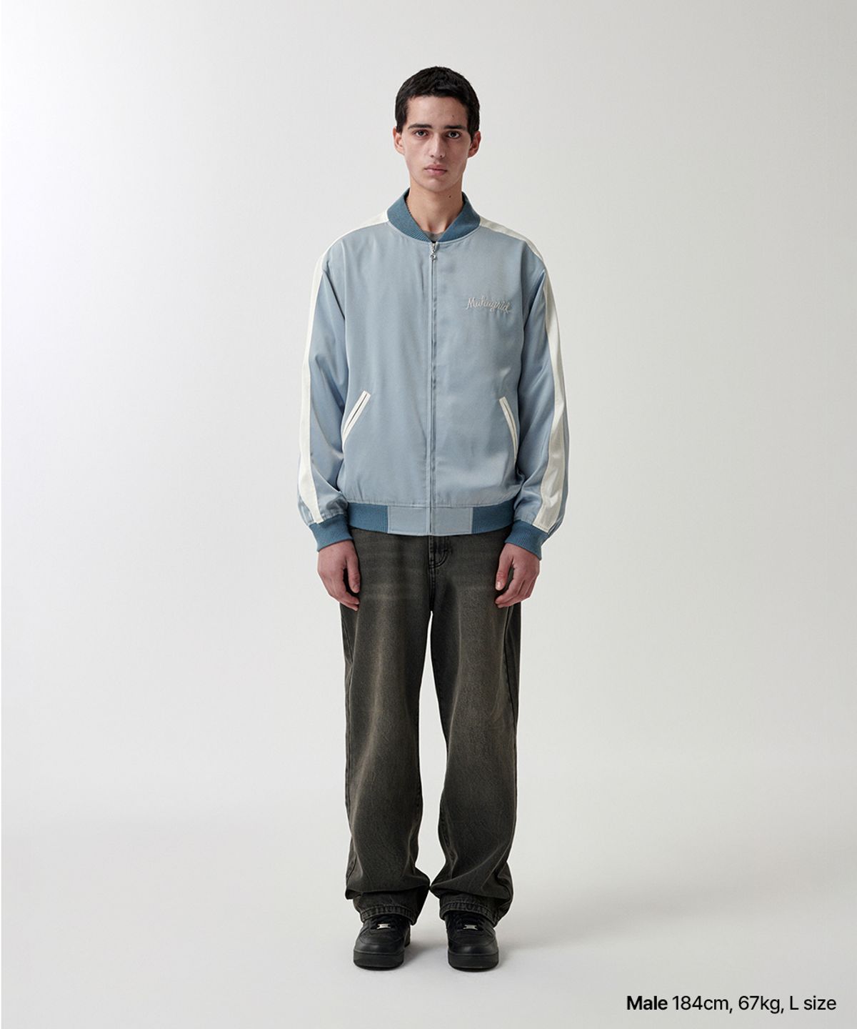 마하그리드(MAHAGRID) ROPE LOGO SATIN JACKET BLUE(MG2FSMJ246A)