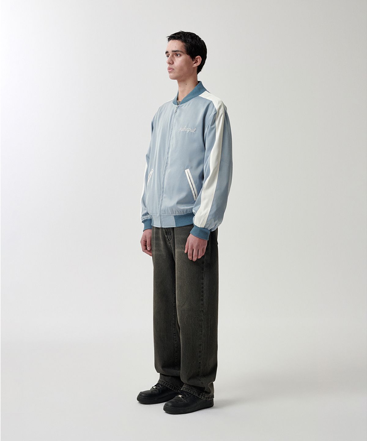 마하그리드(MAHAGRID) ROPE LOGO SATIN JACKET BLUE(MG2FSMJ246A)