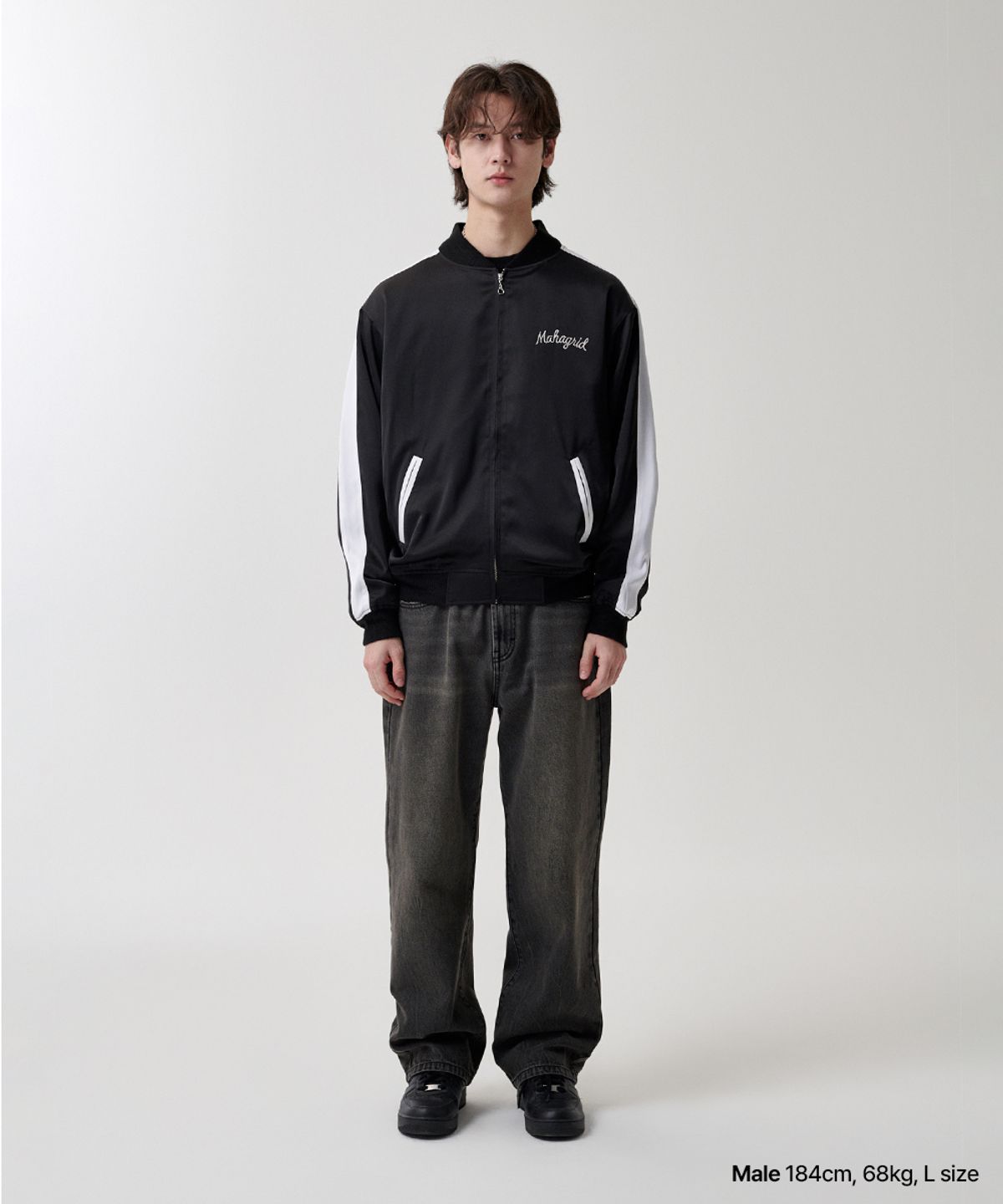 마하그리드(MAHAGRID) ROPE LOGO SATIN JACKET BLACK(MG2FSMJ246A)