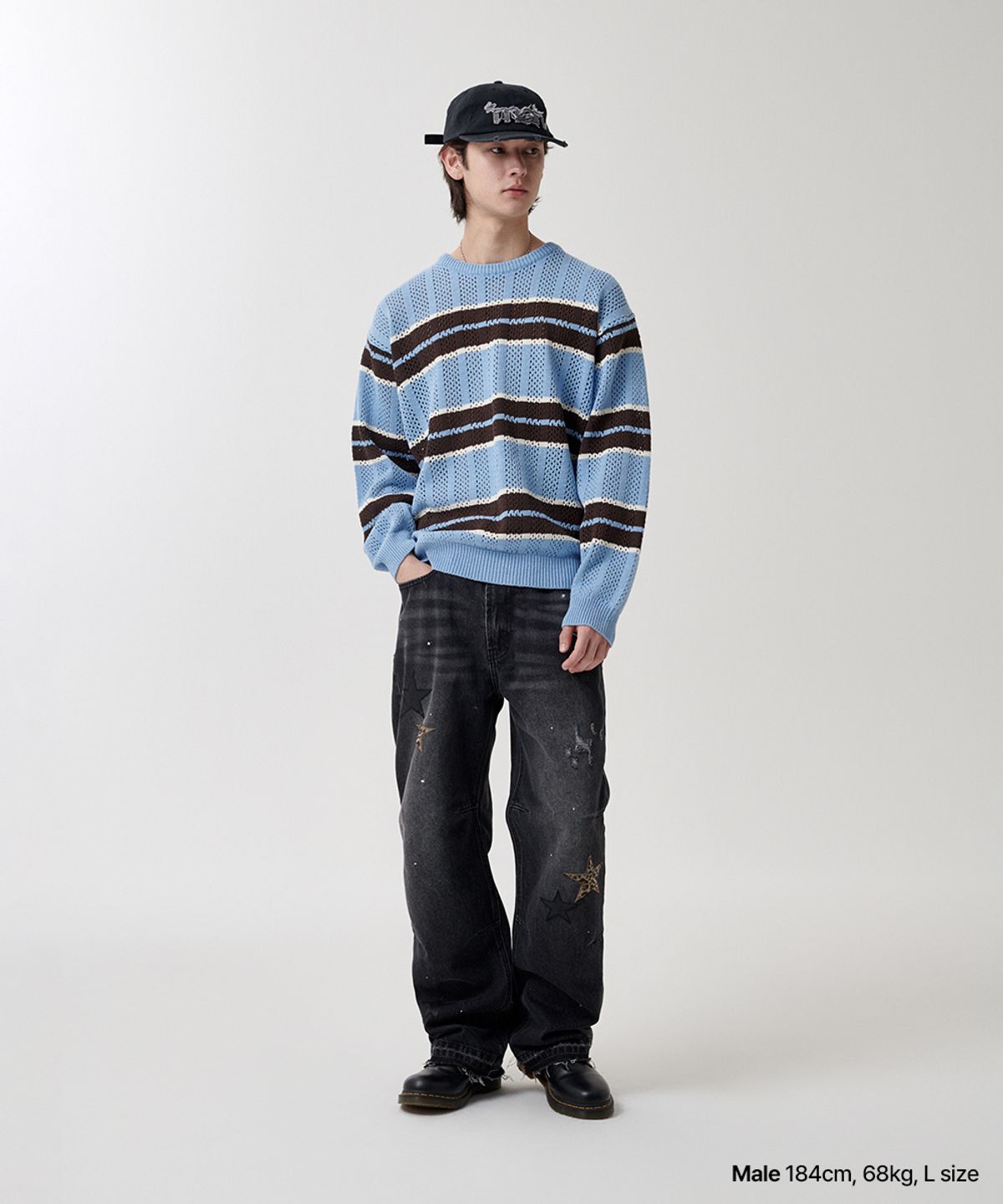 마하그리드(MAHAGRID) MESH STRIPE KNIT SKYBLUE(MG2FSMK611A)