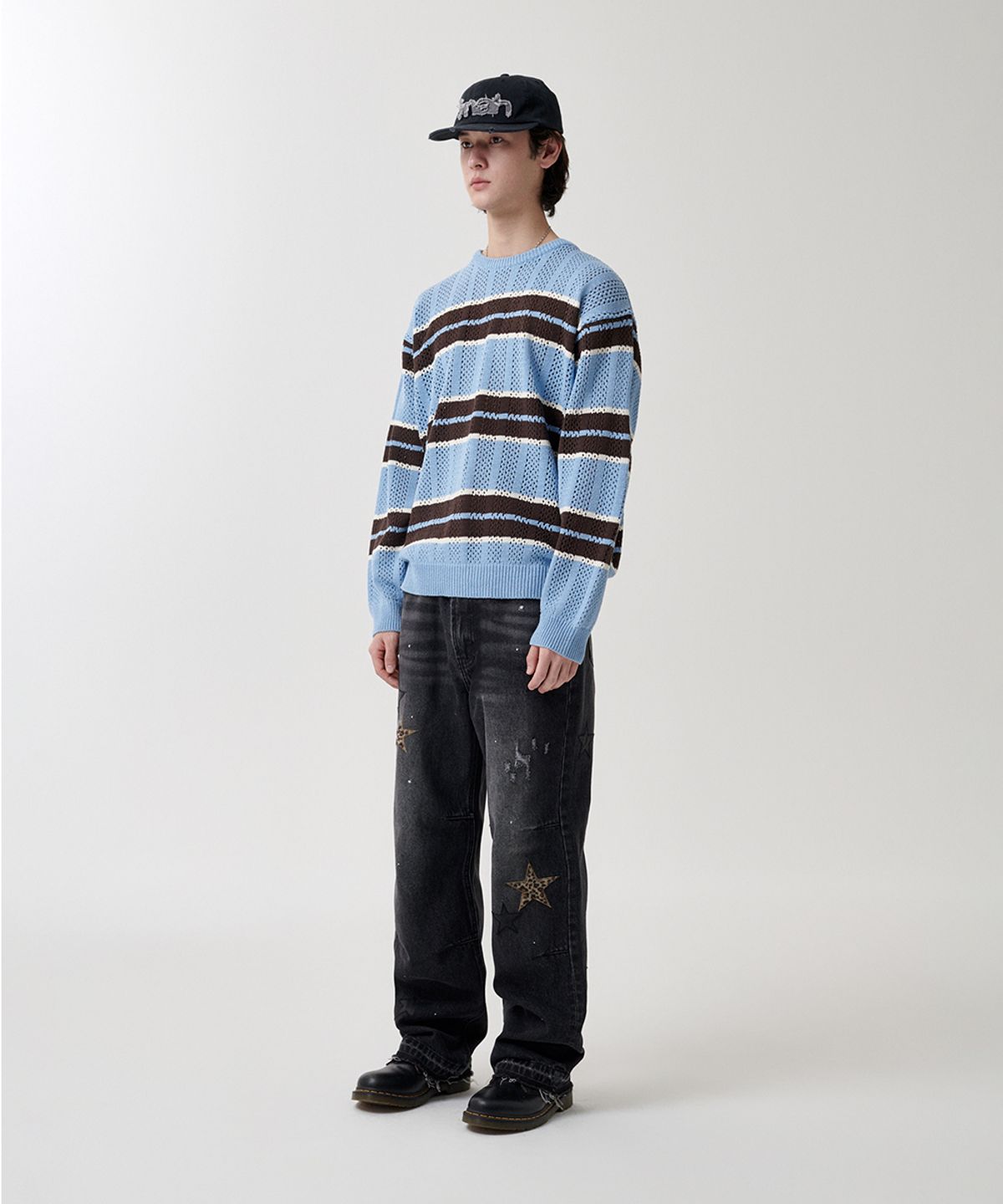 마하그리드(MAHAGRID) MESH STRIPE KNIT SKYBLUE(MG2FSMK611A)
