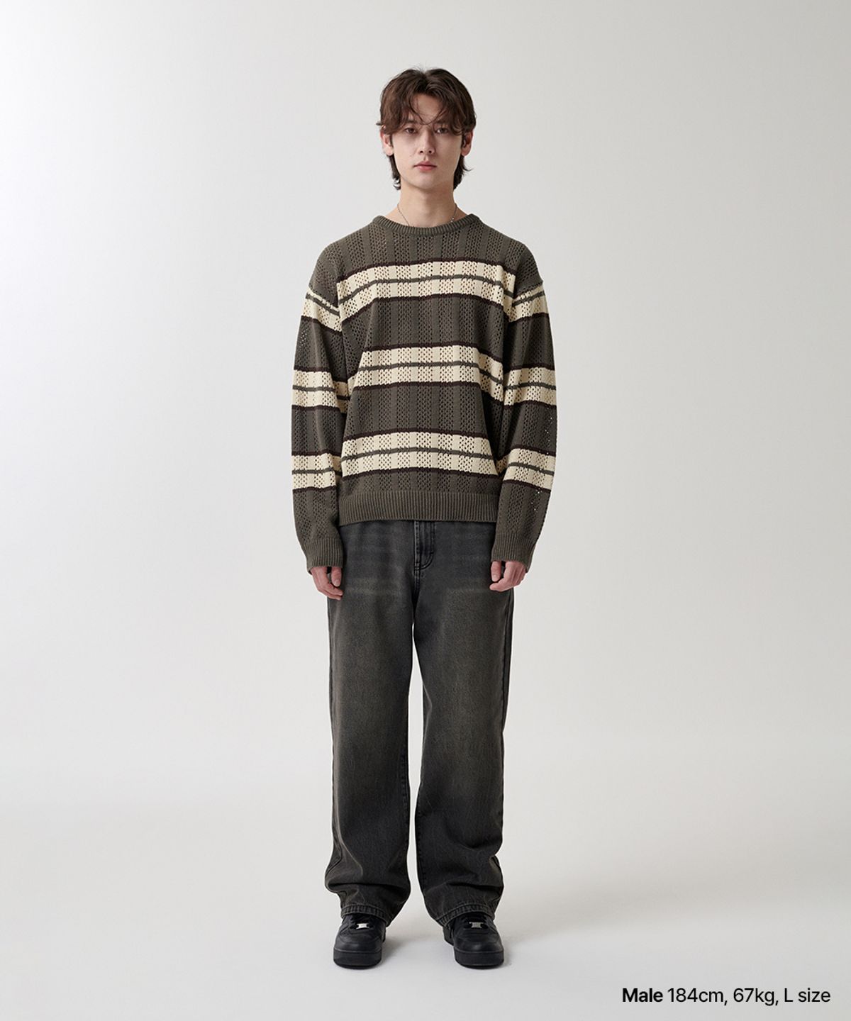 마하그리드(MAHAGRID) MESH STRIPE KNIT KHAKI(MG2FSMK611A)