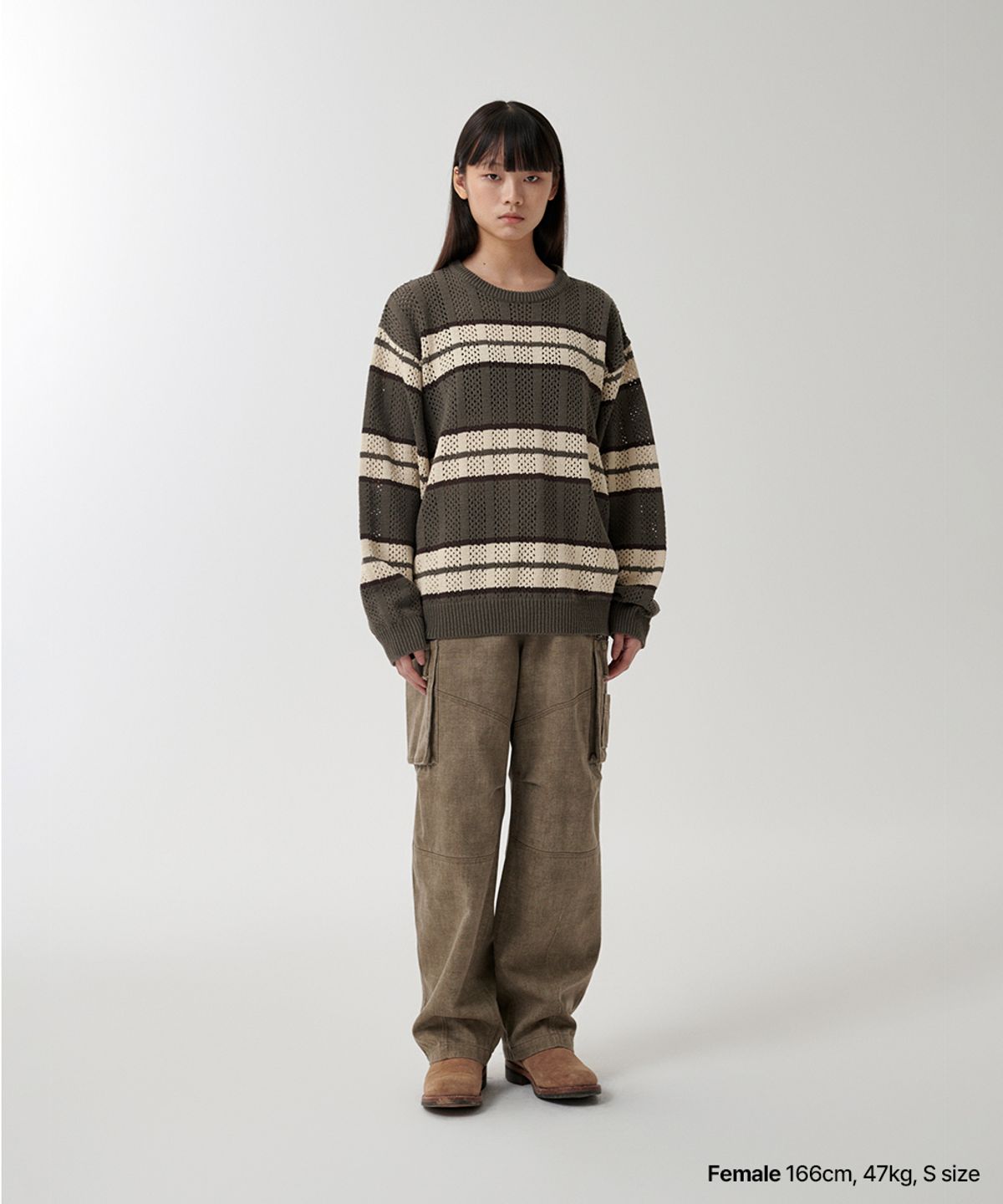 마하그리드(MAHAGRID) MESH STRIPE KNIT KHAKI(MG2FSMK611A)