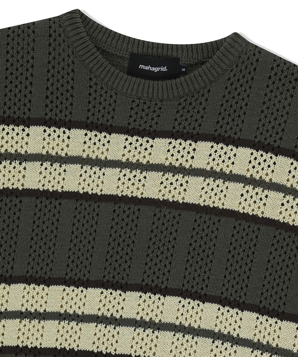마하그리드(MAHAGRID) MESH STRIPE KNIT KHAKI(MG2FSMK611A)