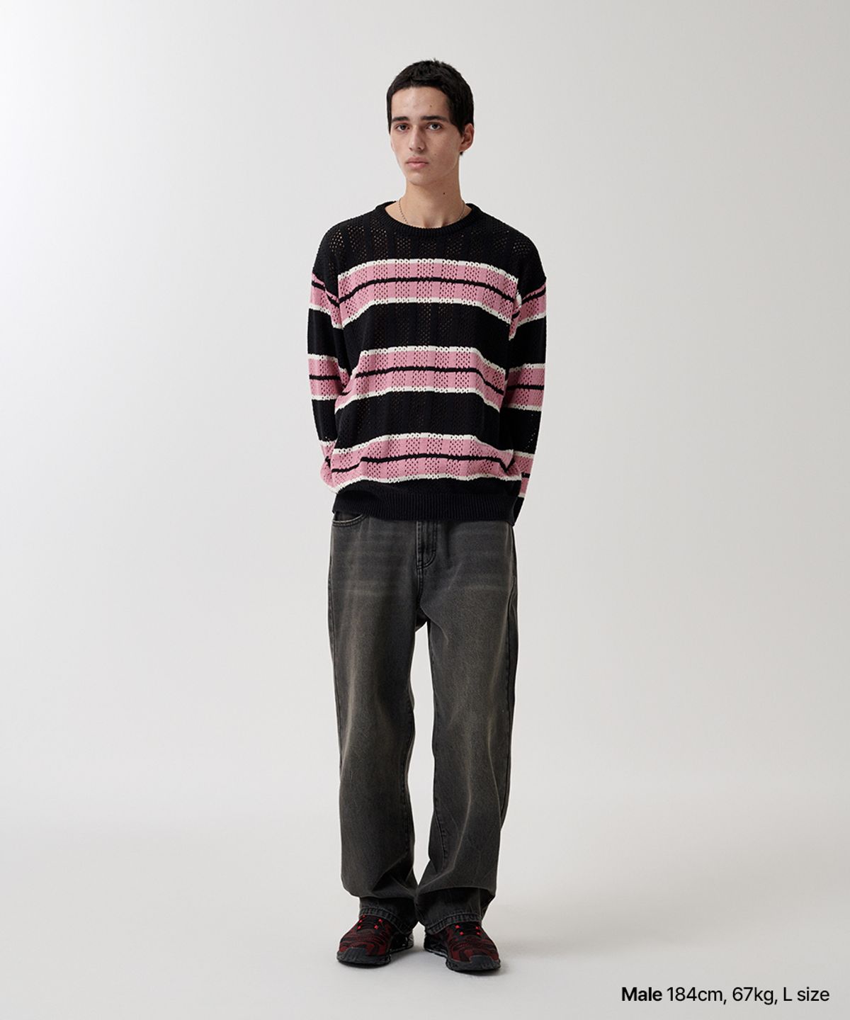 마하그리드(MAHAGRID) MESH STRIPE KNIT BLACK(MG2FSMK611A)