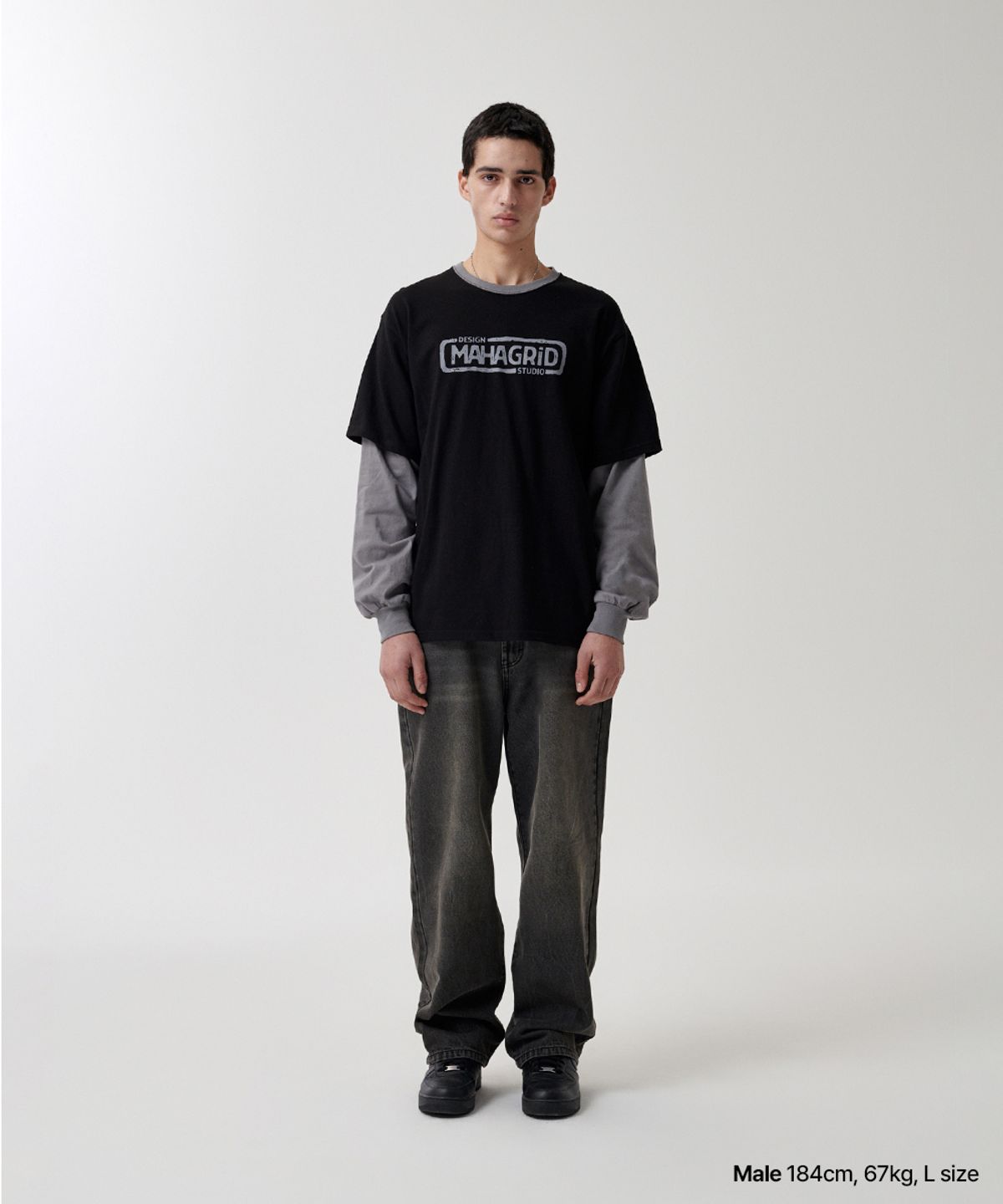 마하그리드(MAHAGRID) BANNER LOGO LAYERED LS TEE BLACK(MG2FSMM555A)
