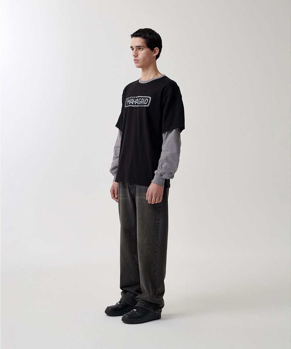 【mahagrid】25SS★ BANNER LOGO LAYERED LS TEE BANNER LOGO LAYERED LS TEE[BLACK] - MAHAGRID