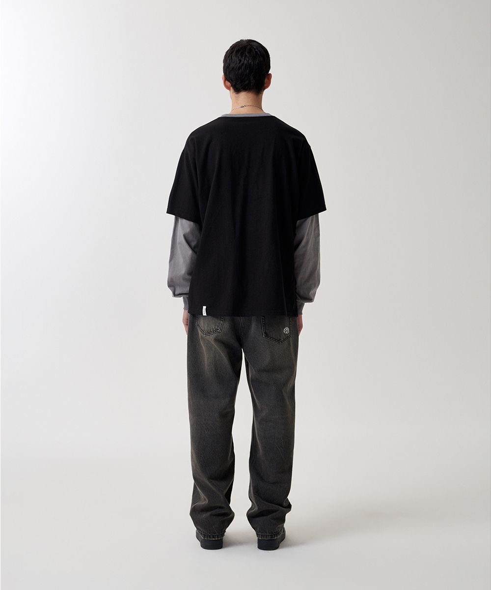 MUSINSA | MAHAGRID BANNER LOGO LAYERED LS TEE BLACK(MG2FSMM555A)