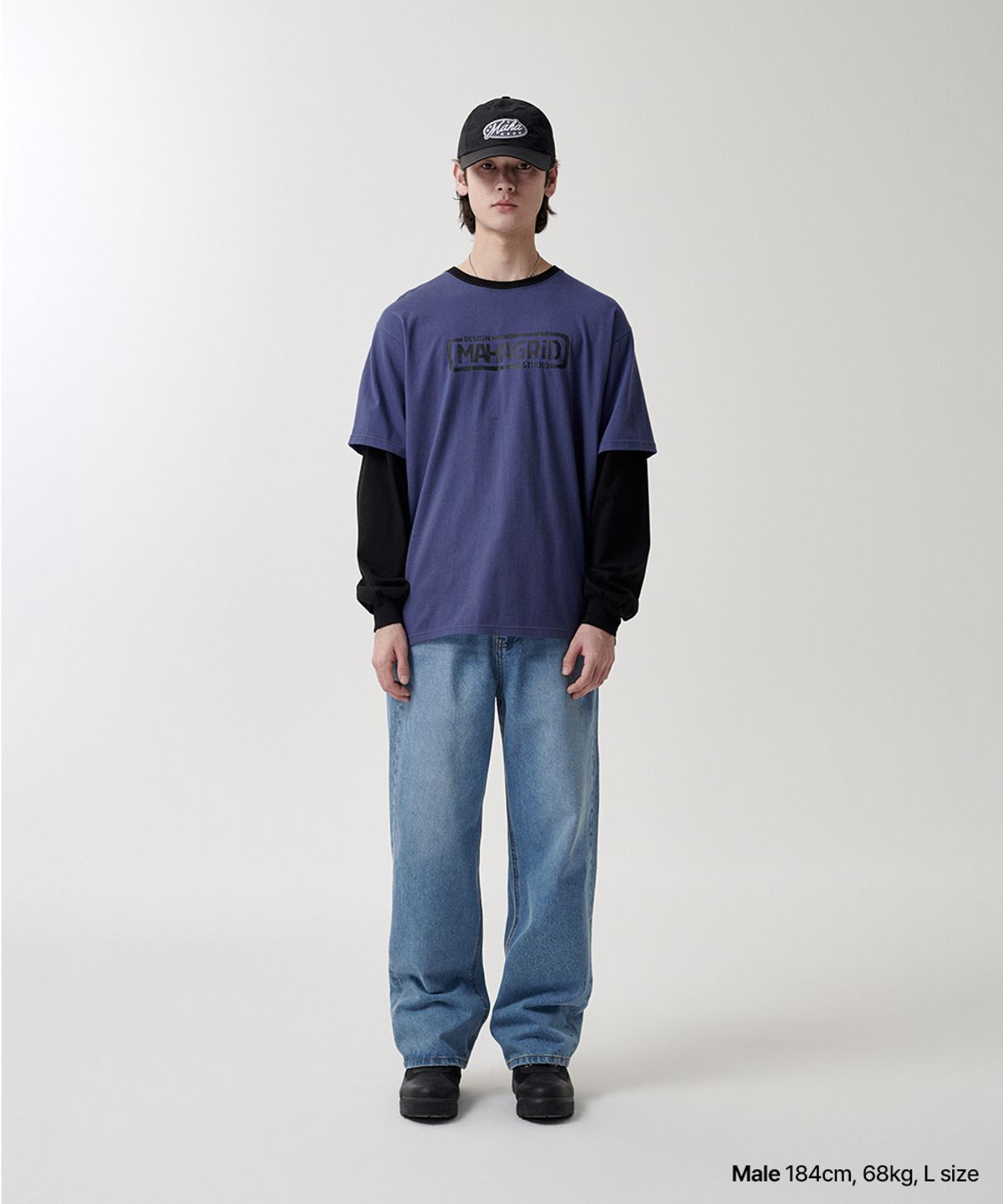 마하그리드(MAHAGRID) BANNER LOGO LAYERED LS TEE NAVY(MG2FSMM555A)