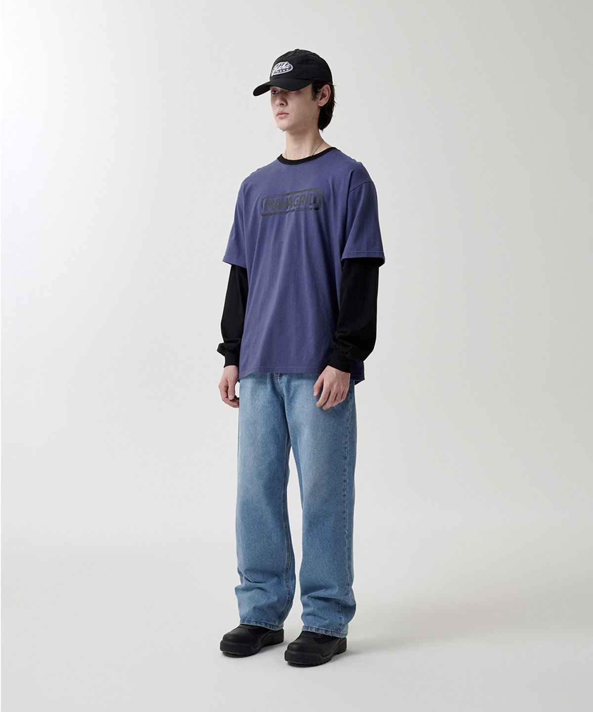 마하그리드(MAHAGRID) BANNER LOGO LAYERED LS TEE NAVY(MG2FSMM555A)