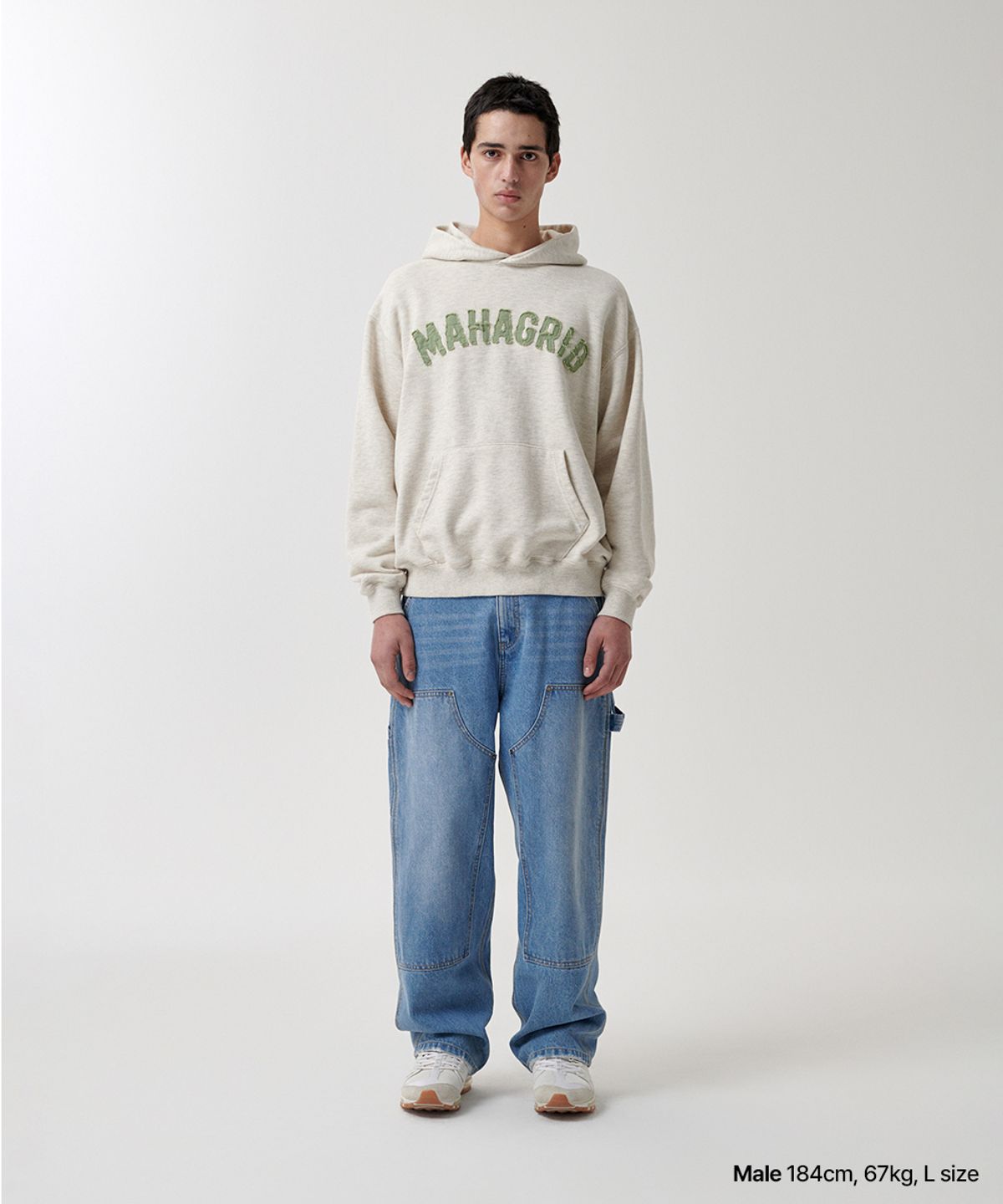마하그리드(MAHAGRID) TWILL CUT OFF APPLIQUTE HOODIE OATMEAL(MG2FSMM403A)