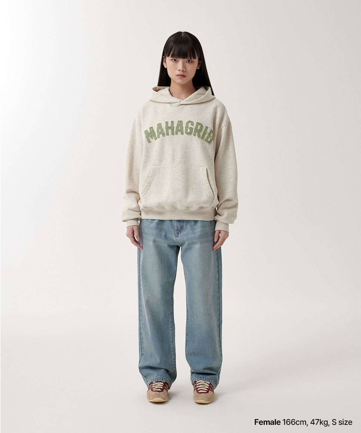 마하그리드(MAHAGRID) TWILL CUT OFF APPLIQUTE HOODIE OATMEAL(MG2FSMM403A)