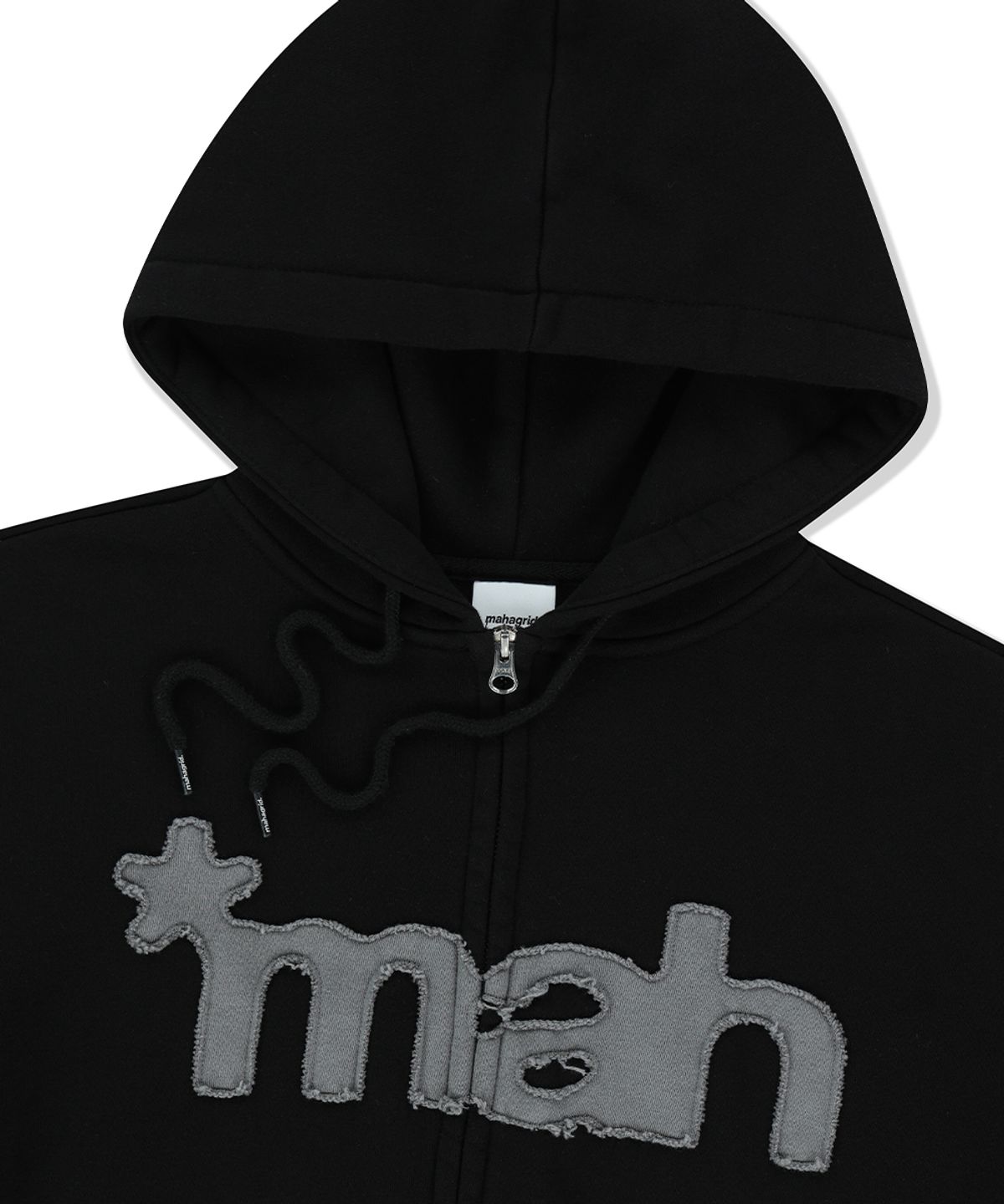 마하그리드(MAHAGRID) mah CUT OFF APPLIQUE ZIP-UP HOODIE BLACK(MG2FSMM492A)