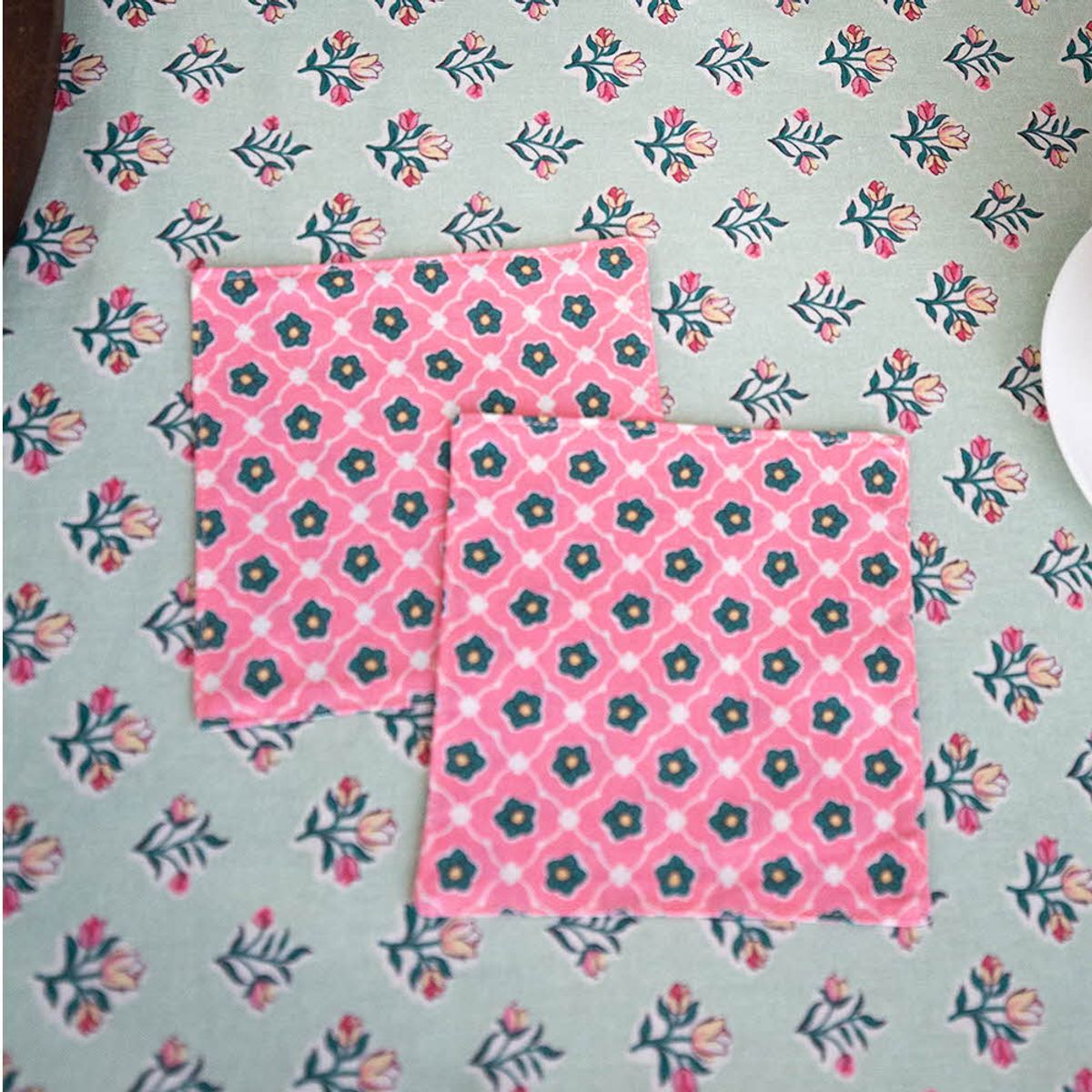 쿠션이야기(CUSHIONSTORY) Vintage hand block table cloth - Pansy