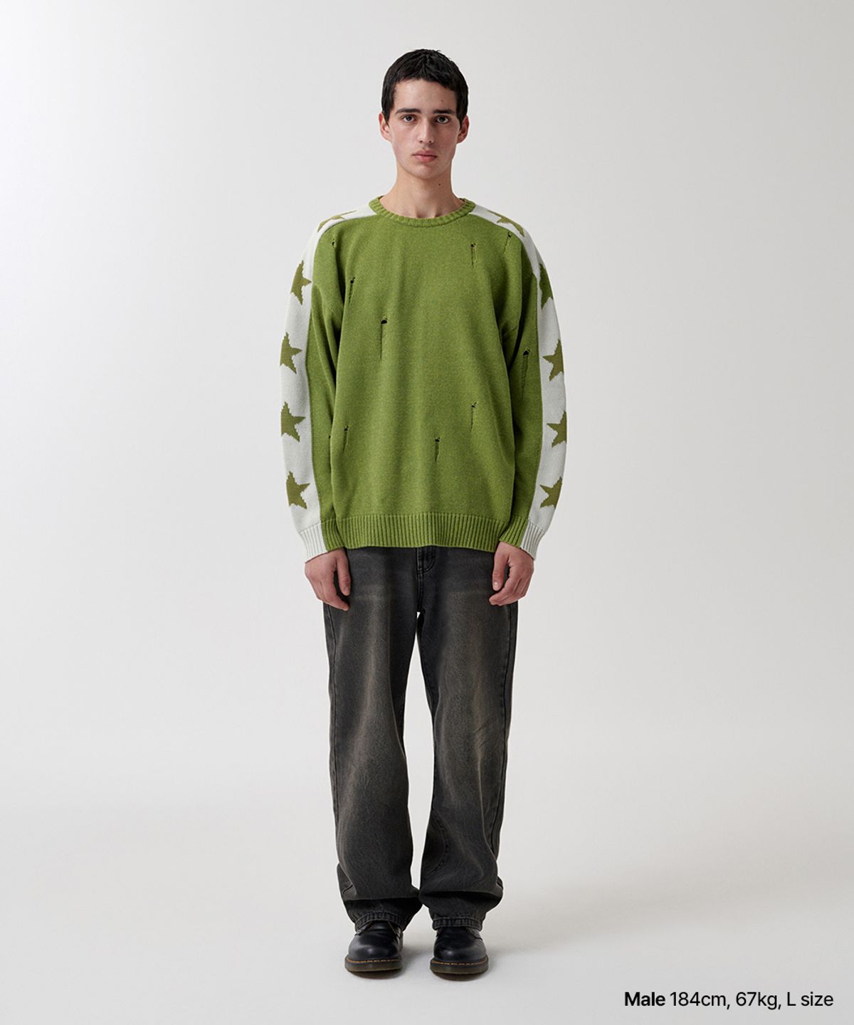 마하그리드(MAHAGRID) STAR CRASH KNIT CREWNECK OLIVE(MG2FSMK610A)