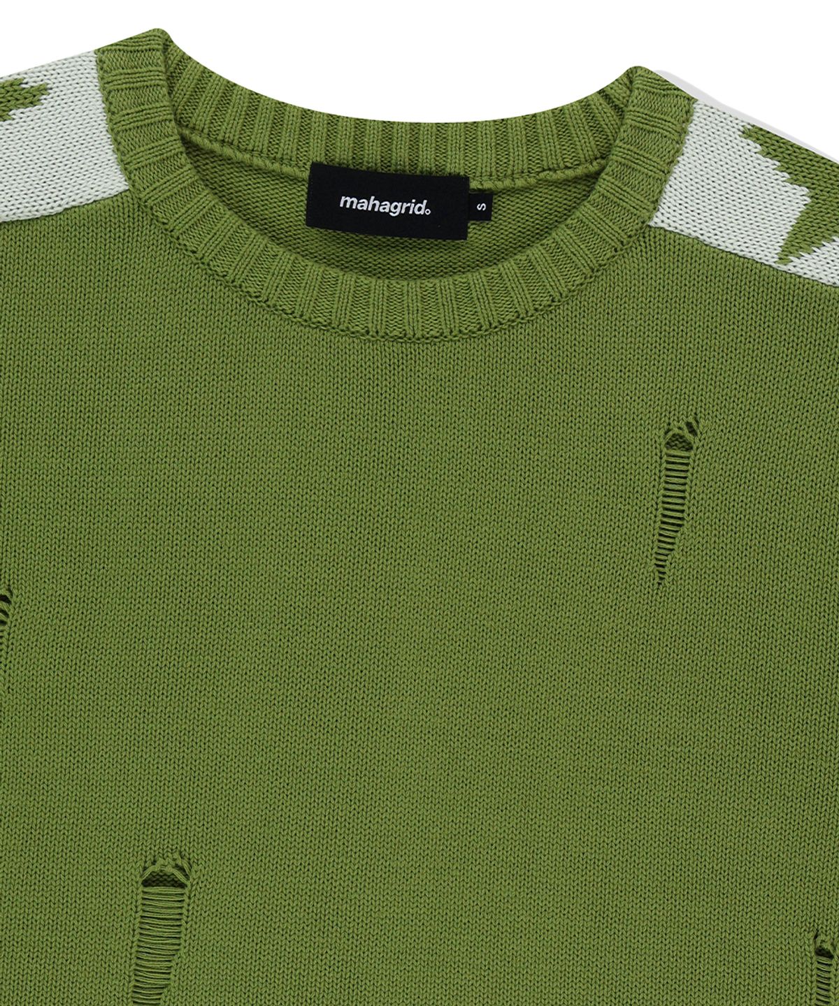 마하그리드(MAHAGRID) STAR CRASH KNIT CREWNECK OLIVE(MG2FSMK610A)