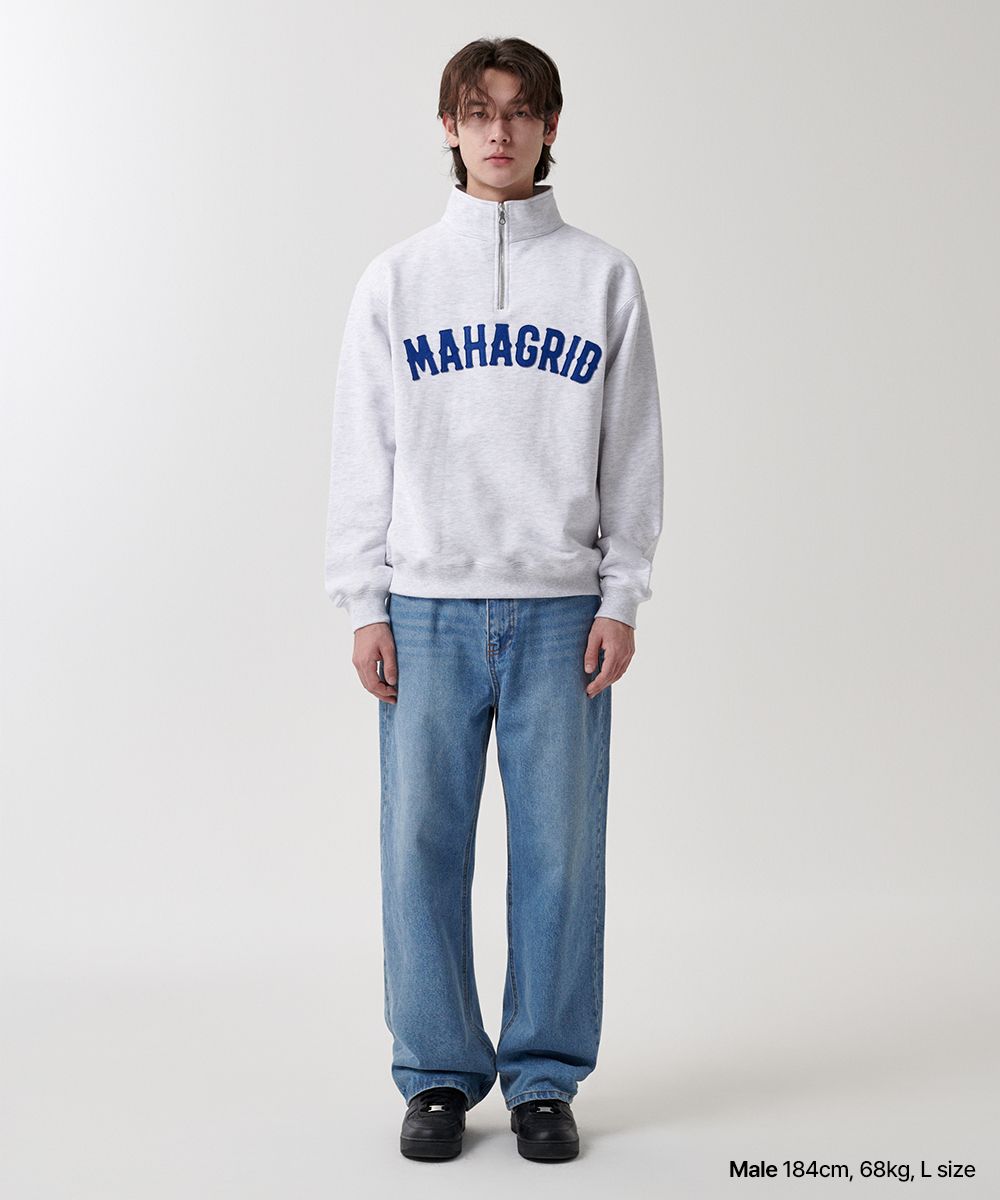 【mahagrid】25SS★ ARCH LOGO APPLIQUE HALF ZIP-UP SWEATSHIRT ARCH LOGO APPLIQUE HALF ZIP-UP SWEATSHIRT[NAVY] - MAHAGRID