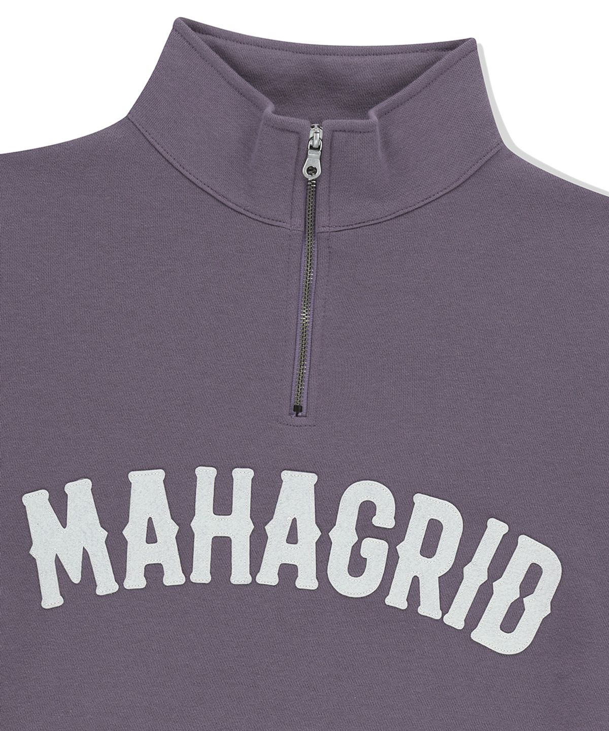 마하그리드(MAHAGRID) ARCH LOGO APPLIQUE HALF ZIP-UP SWEATSHIRT PURPLE(MG2FSMM444A)