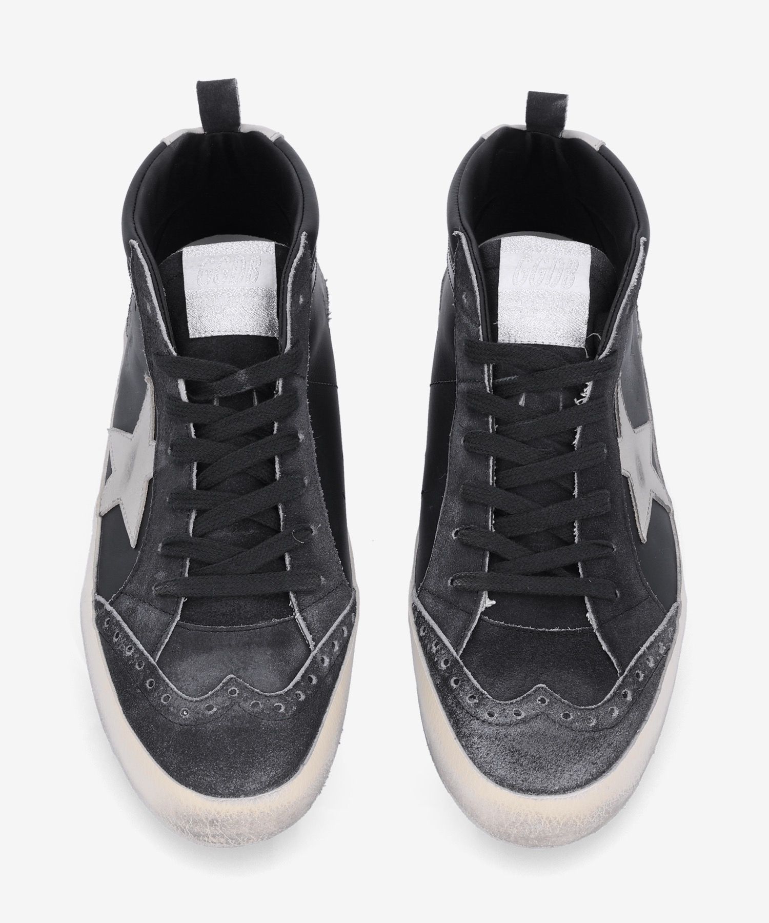 ★Golden ★ Mid Star Lace Up Sneakers Black GMF00122F00 Men's Mid Star in nubuck with black leather star and silver