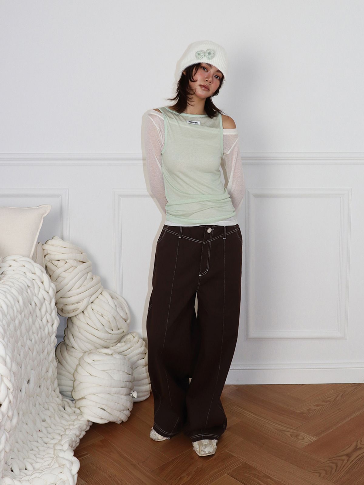 민더리(MEENDERI) 2WAY SHEER LAYERED TOP - WHITE