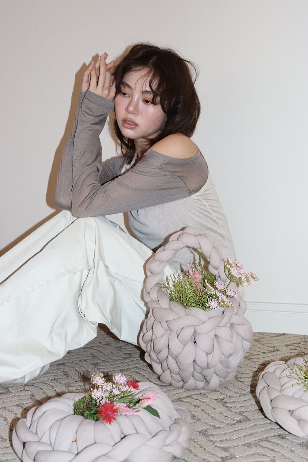 민더리(MEENDERI) 2WAY SHEER LAYERED TOP - BEIGE