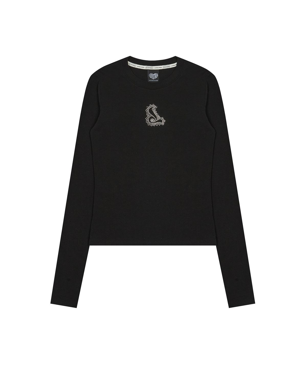 러브이즈트루(LUVISTRUE) CURVED L HOTFIX TEE(BLACK)